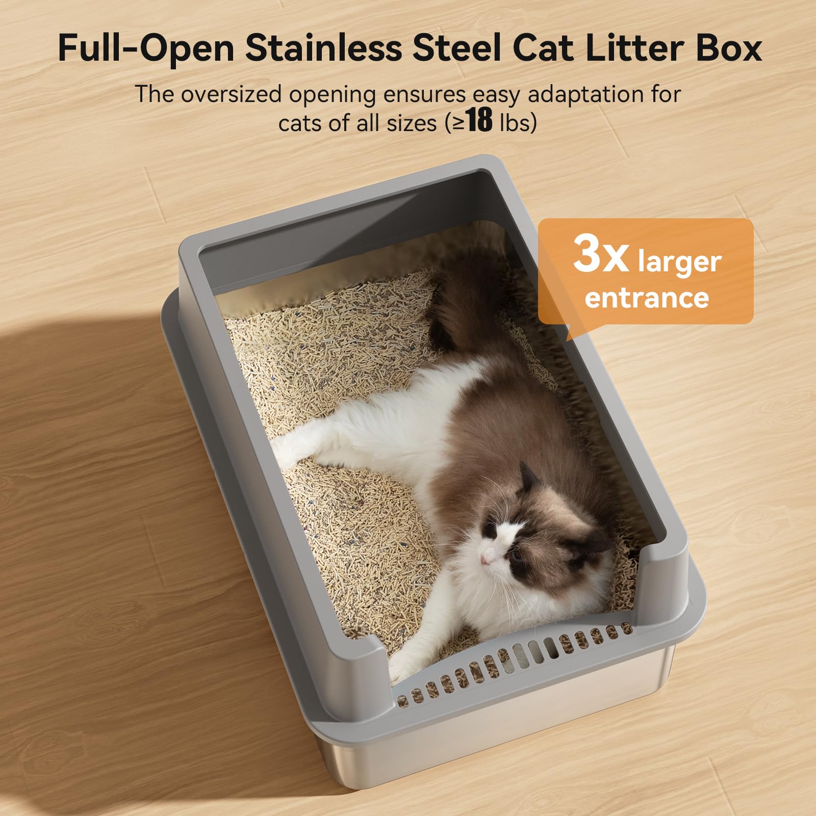 Extra Large XXXL 28  x 20  Cat Litter Box Pan for Big Cats Maine Ragdoll Metal Large Enclosed Stainless Steel Litterbox with Lid