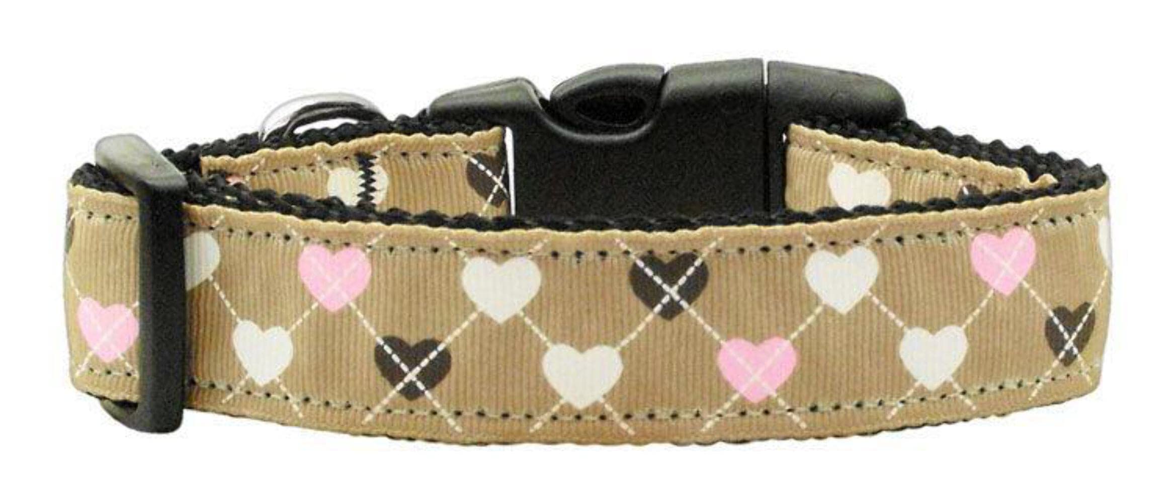 Mirage Pet Products Argyle Hearts Nylon Ribbon Martingale Collar for Pets, Medium, Bright Pink