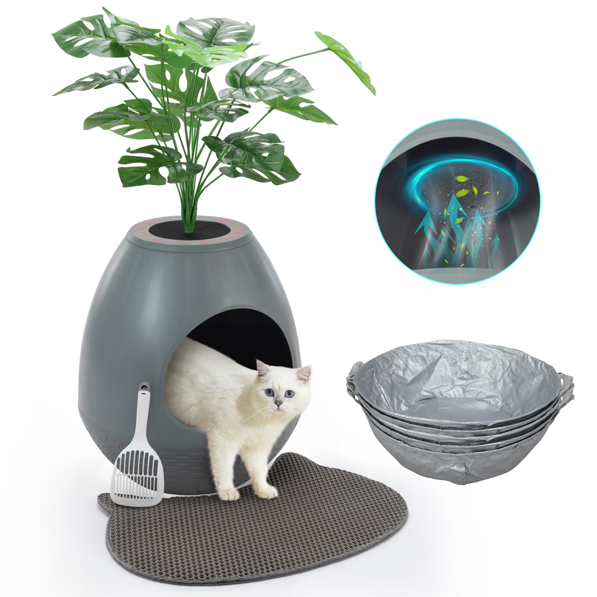 Eggloa6 Cat Litter Box Enclosure With 5Pcs Litter Box Liners, Large Diy Litter Box Furniture W/Cat Litter Mat, Smart Odor Remova