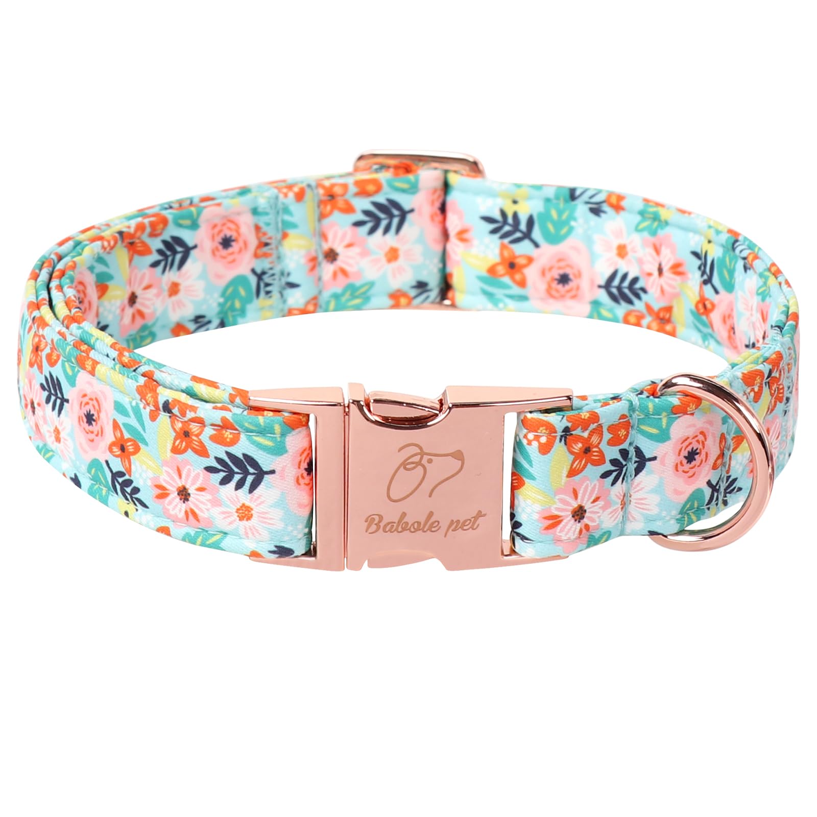 Babole Pet Summer Floral Dog Collar - Adjustable Cute Flower Dog Collars For Large Dogs Male Female Pet Soft Padded Metal Buckle