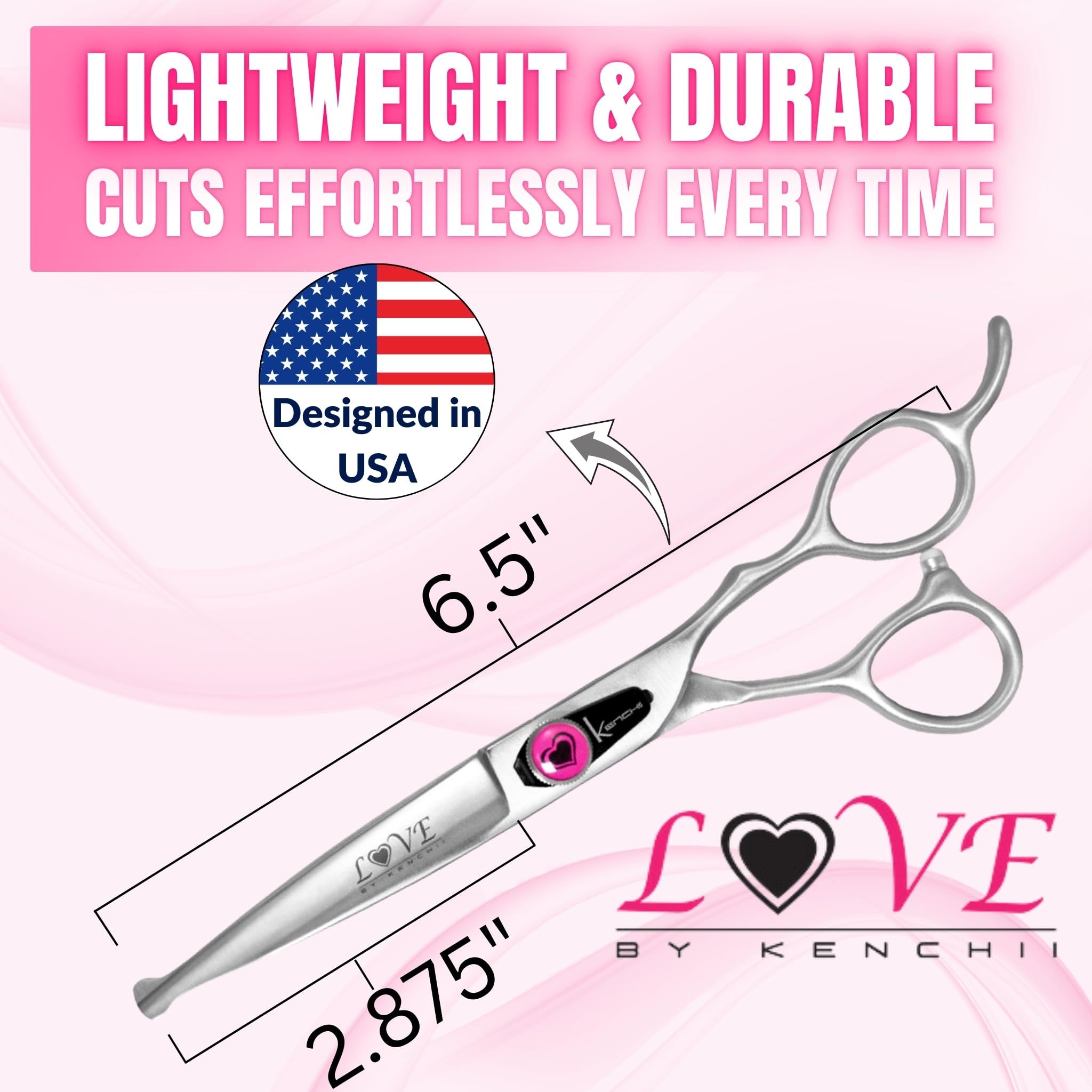Kenchii Love Dog Grooming Scissors, 6.5 Inch Straight Balltip Shears, Dog Scissors For Grooming, Professional Pet Grooming Sciss