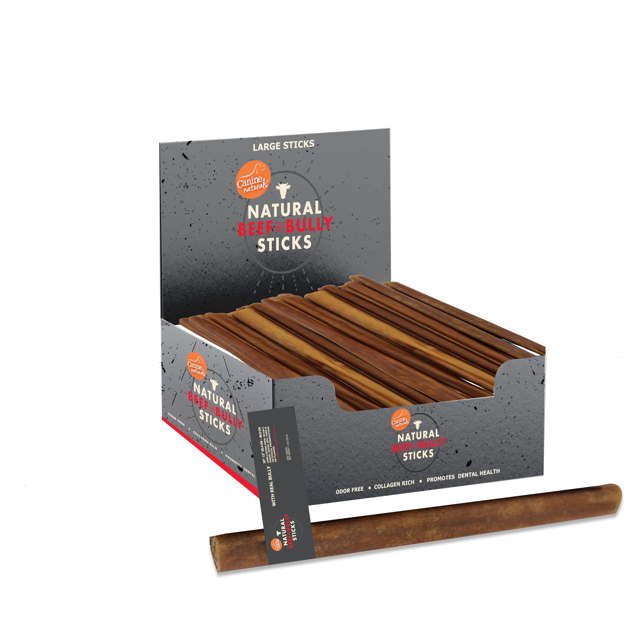 Canine Naturals | Natural Beef & Bully Sticks | 48 Count | Long-Lasting, Odor Free, High Protein Chews Made with 100% Real Bully