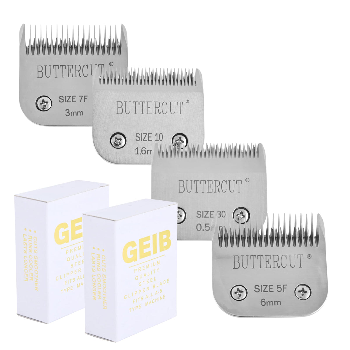 Geib Buttercut 4 Pack Dog Grooming Kit - Clipper Blades - Carbonized Steel Construction, Long-Lasting Durable Blades