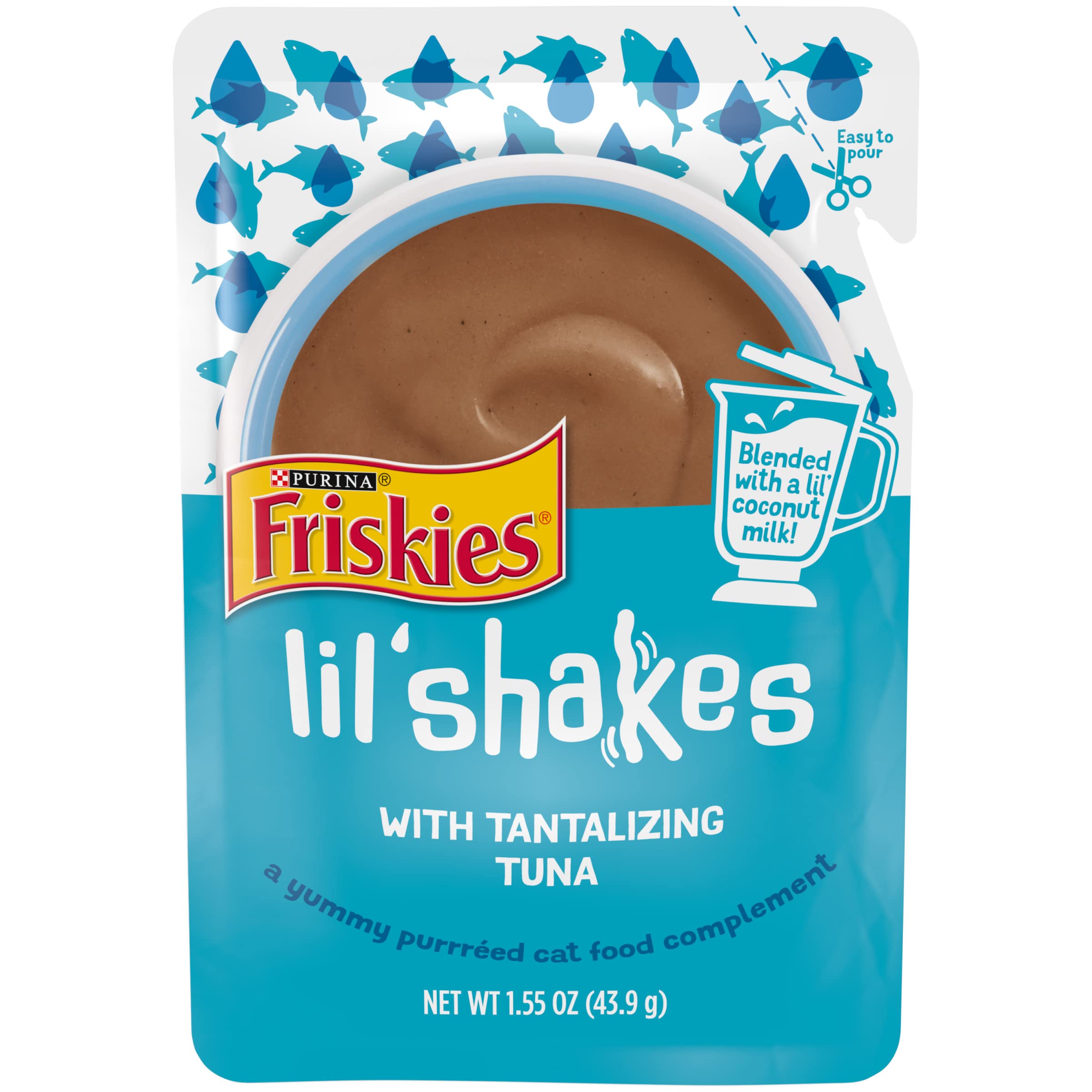 Purina Friskies Pureed Cat Food Topper, Lil Shakes With Tantalizing Tuna Lickable Cat Treats - (Pack of 16) 1.55 oz. Pouches