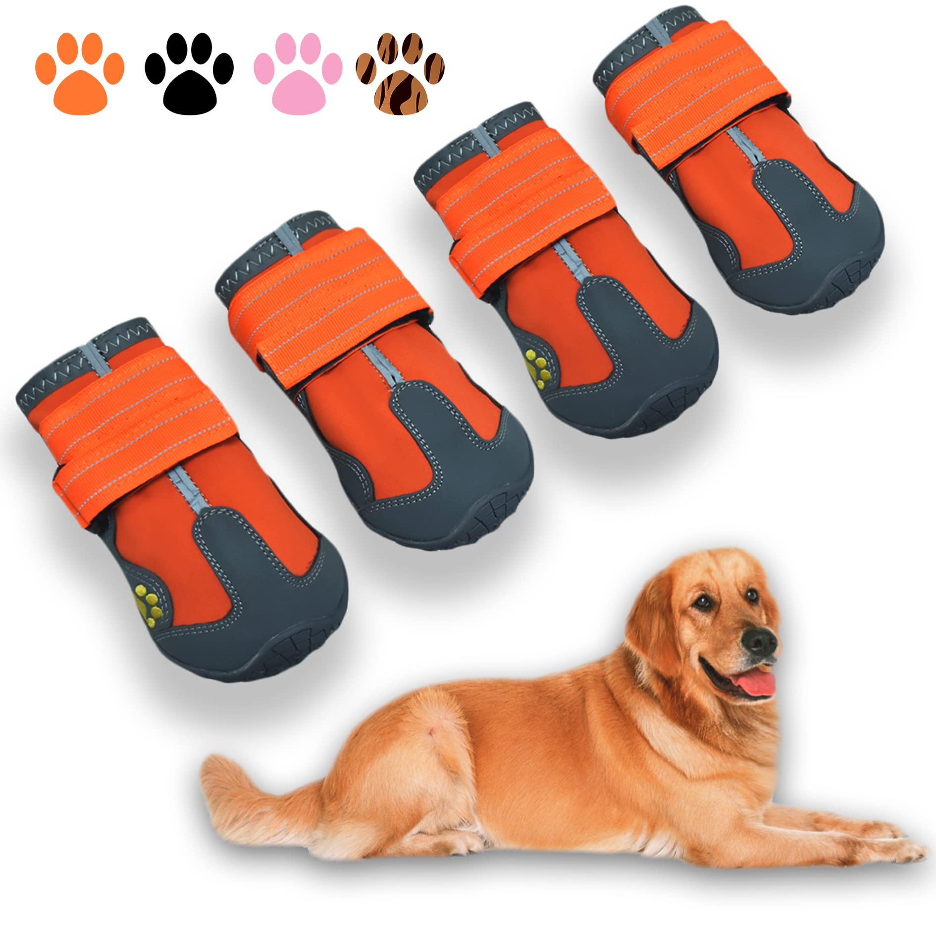 Xsy&G Dog Boots,Waterproof Dog Shoes,Dog Booties With Reflective Strips Rugged Anti-Slip Sole And Skid-Proof,Outdoor Dog Shoes F
