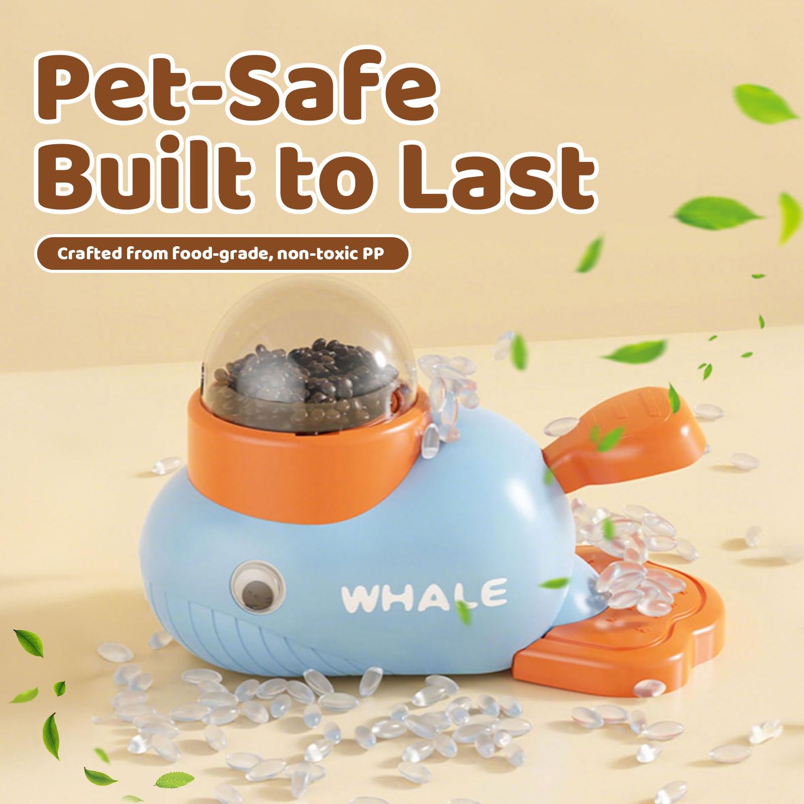 Whale Interactive Dog Treat Dispenser - Press Tail to Release Snacks, Puzzle Slow Feeder Toy for Dogs with Bonus Chew Rope Toy,