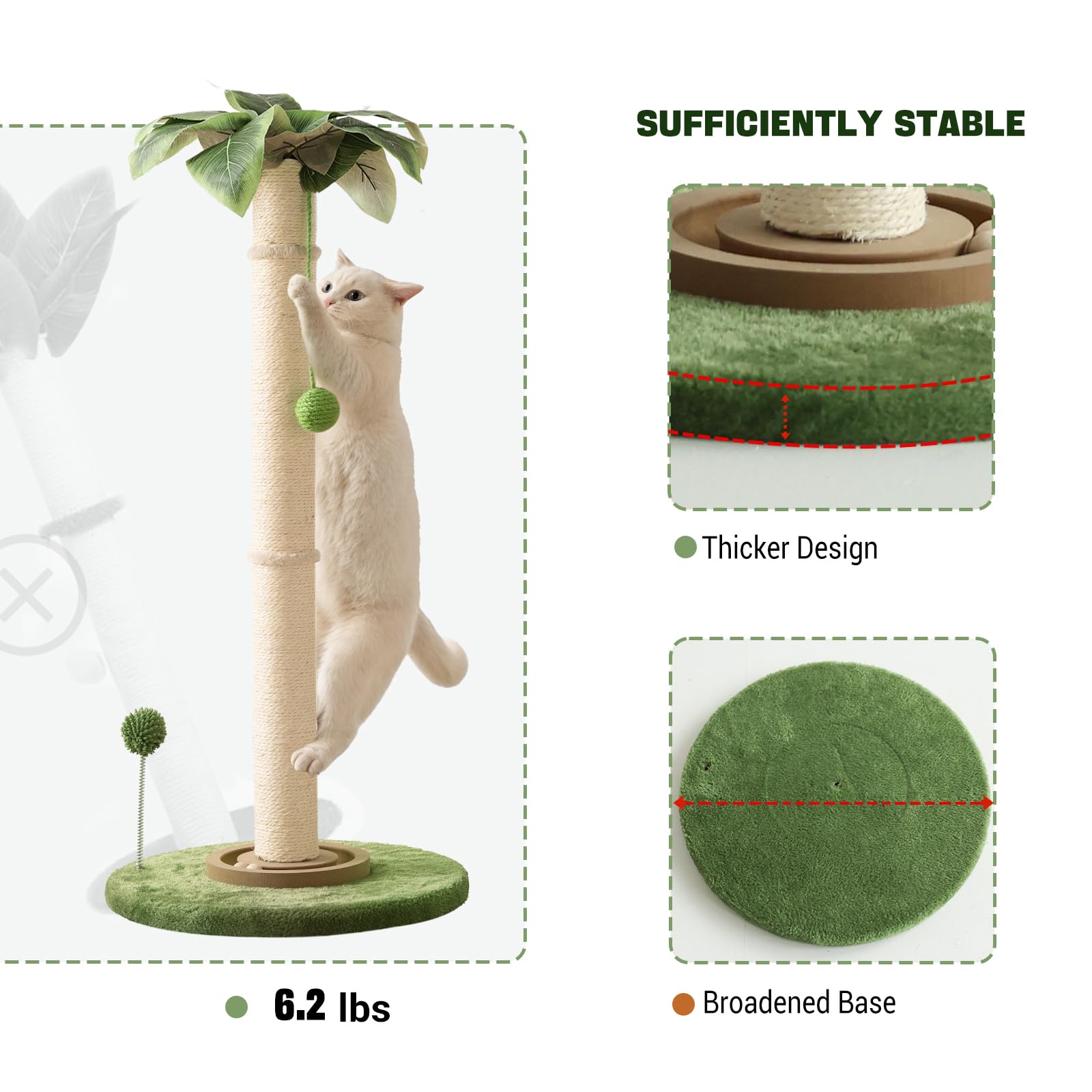 Aplatho Tall Cat Scratching Post For Kitten Large Cats, Sturdy Cat Scratching Post Cute With Ball Track