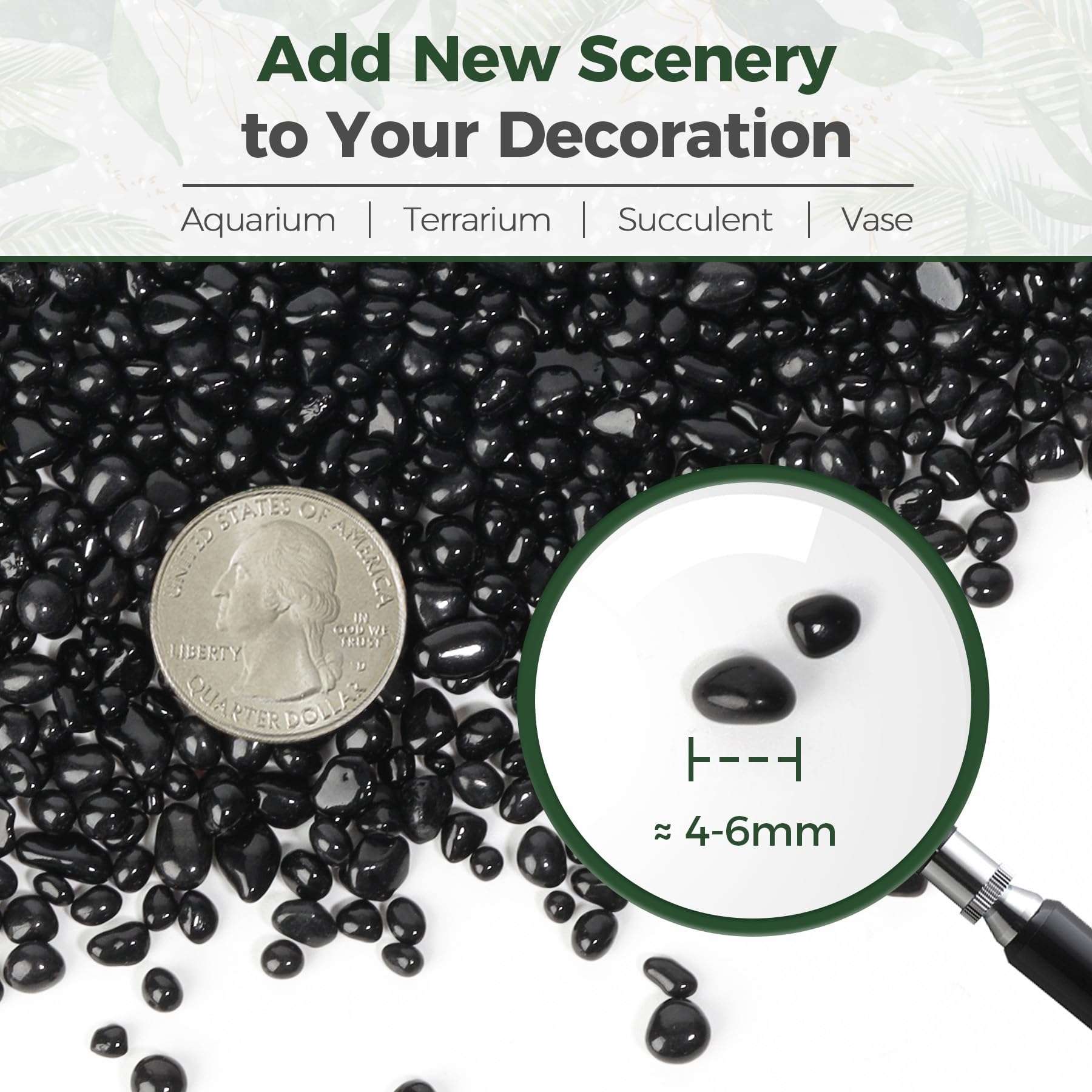 T4U Tumbled Chips Stones Crushed Black Gravels 2 LB, Irregular Shaped Natural Rock Pebbles, DIY Polished Rocks for Potted Plant,