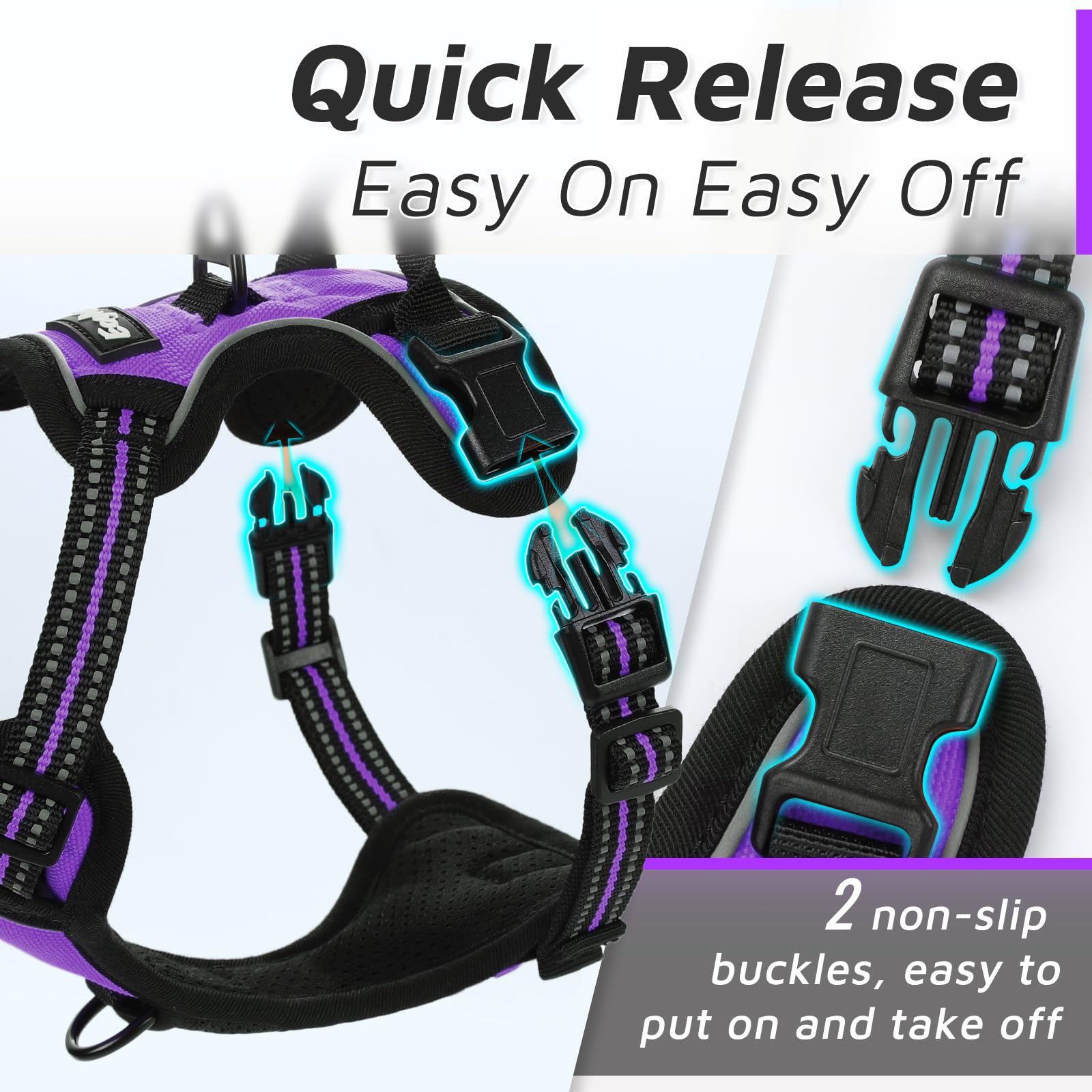 Eagloo Small Dog Harness No Pull, Service Vest With Reflective Strips And Control Handle, Adjustable And Comfortable For Easy Walking, No Choke Pet Harness With 2 Metal Rings, Purple, Xs