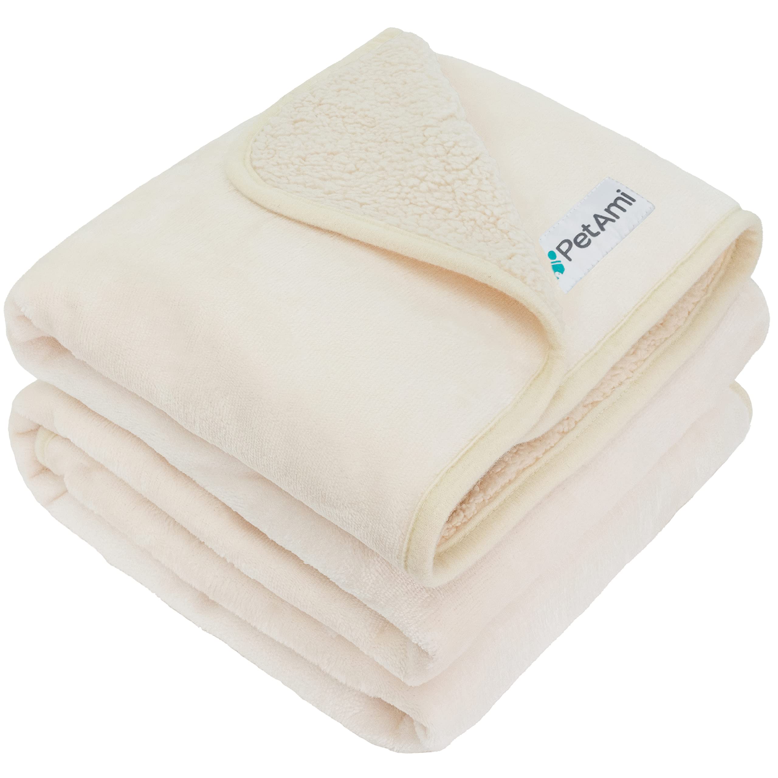 Petami Waterproof Dog Blanket For Medium Large Dogs, Pee Proof Pet Blanket Sherpa Fleece Couch Cover, Reversible Cat Throw Bed Sofa Protector, Soft Plush Washable Pad (Large 40X60, Beige)