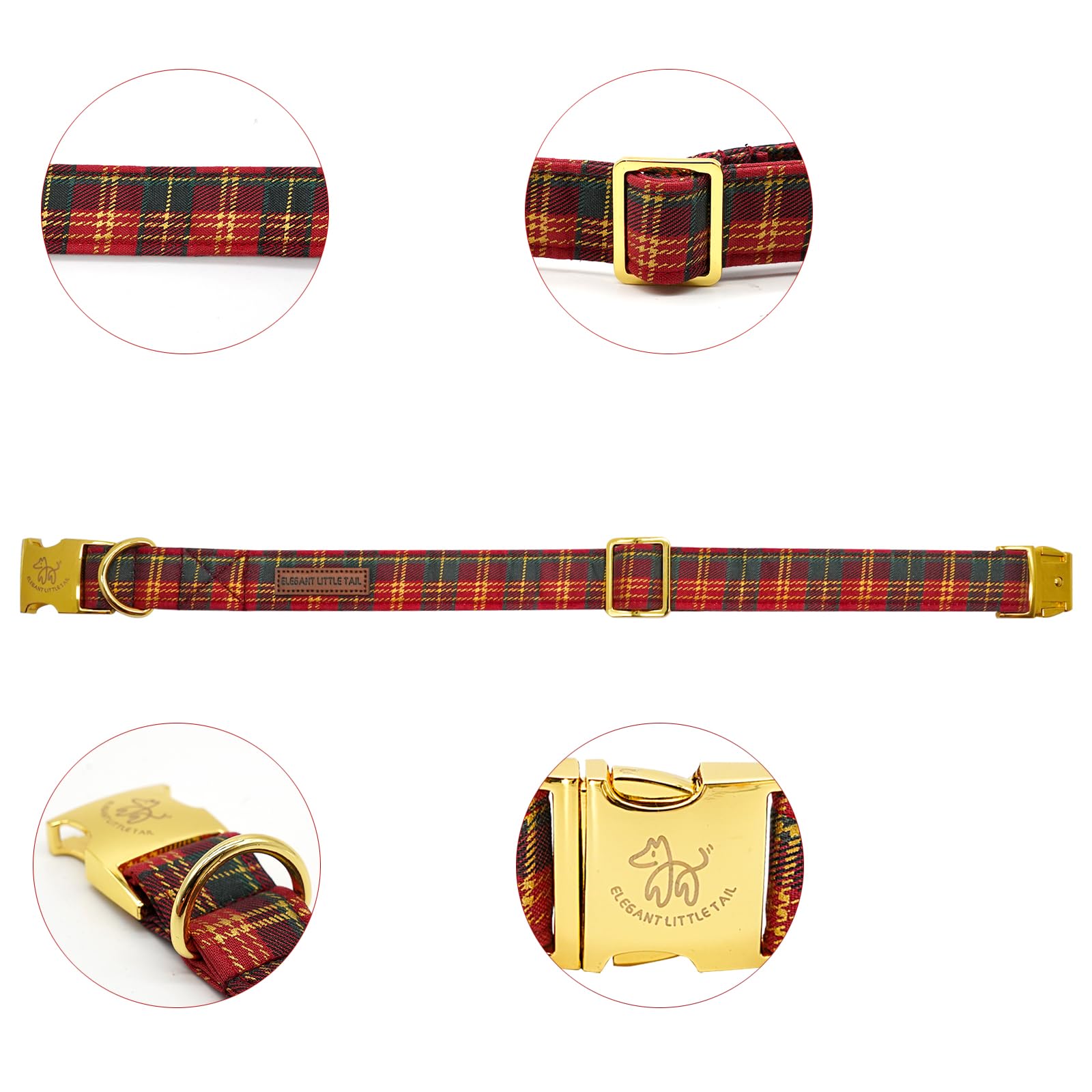 Elegant Little Tail Dog Collar, Christmas Red Plaid Pet Collar Cute Dog Collars Male Or Female Pet Gift Adjustable Dog Collar Fo