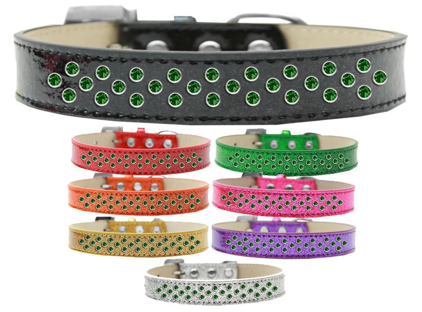 Dog, Puppy & Pet Ice Cream Collar, Emerald Green Crystal Rimsets Sprinkles Silver 16