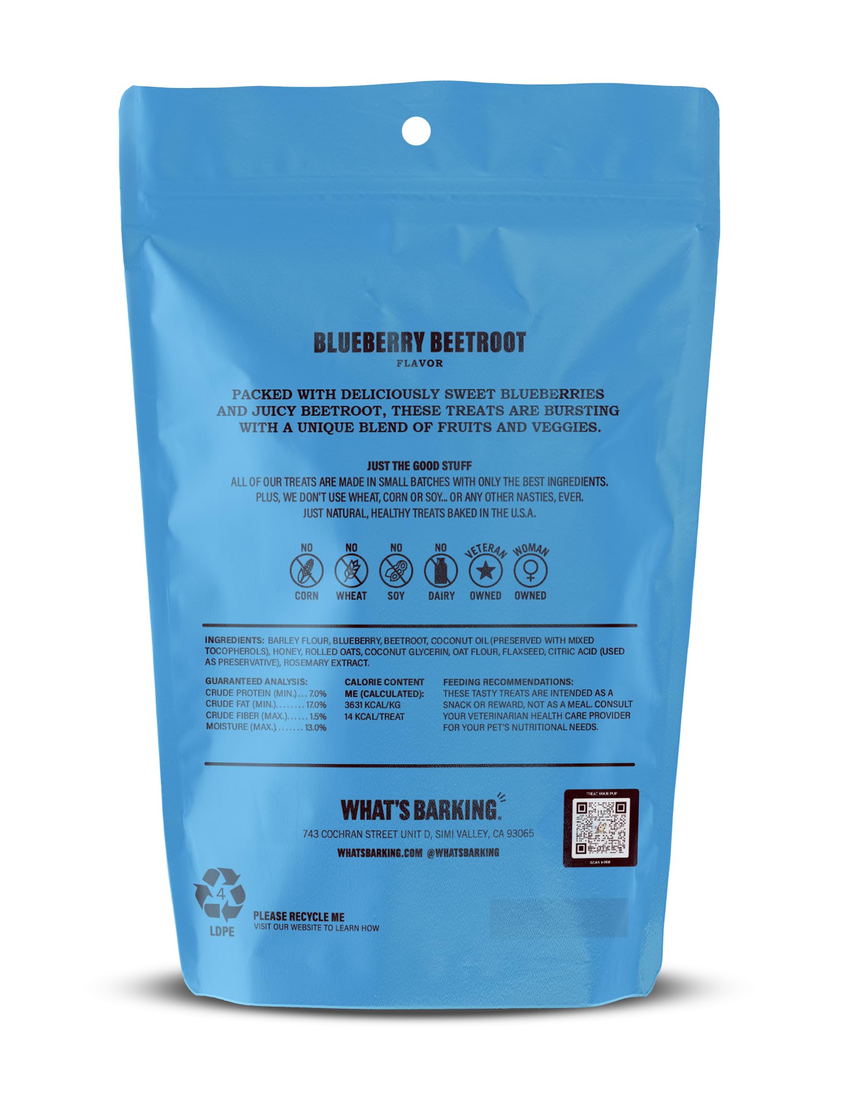 What's Barking Soft Bites - Premium Dog Treats, Natural Ingredients, Blueberry Beetroot, 6 oz