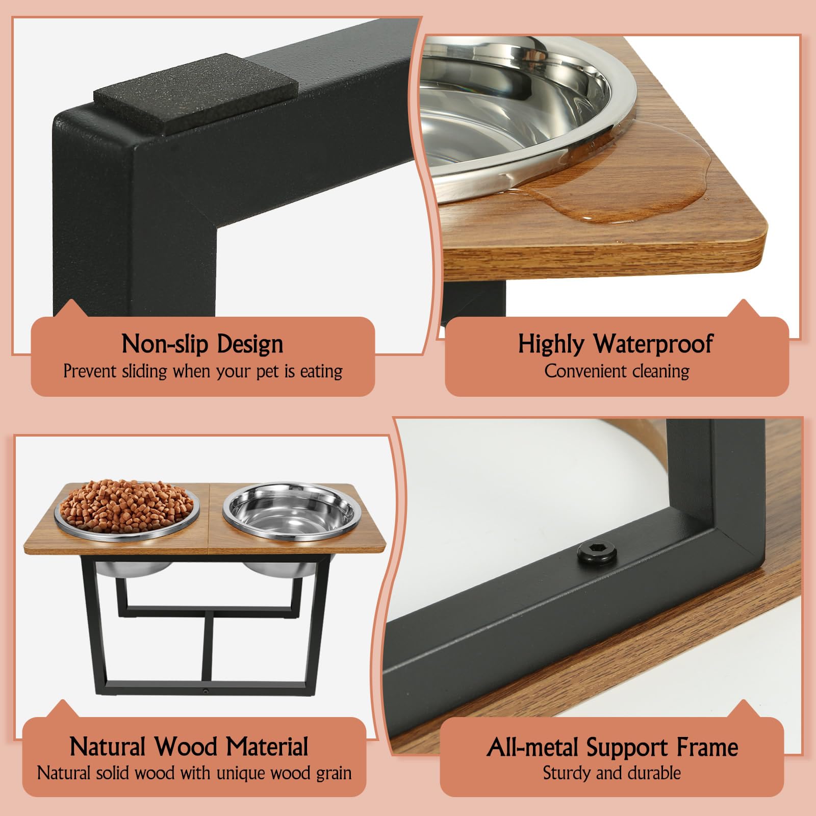 Spacnom Elevated Dog Bowls for Large Dogs, Raised Dog Bowl Stand with Two X-Large Stainless Steel Bowls for Dogs, 3.5L Capacity,