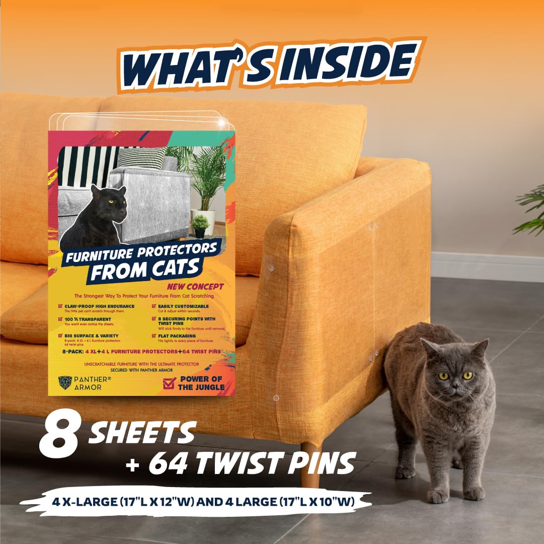 Panther Armor 8-Pack Furniture Protectors From Cats Scratch - Couch Protector For Cats - Anti Cat Scratch Furniture Protector - Couch Guards For Cats