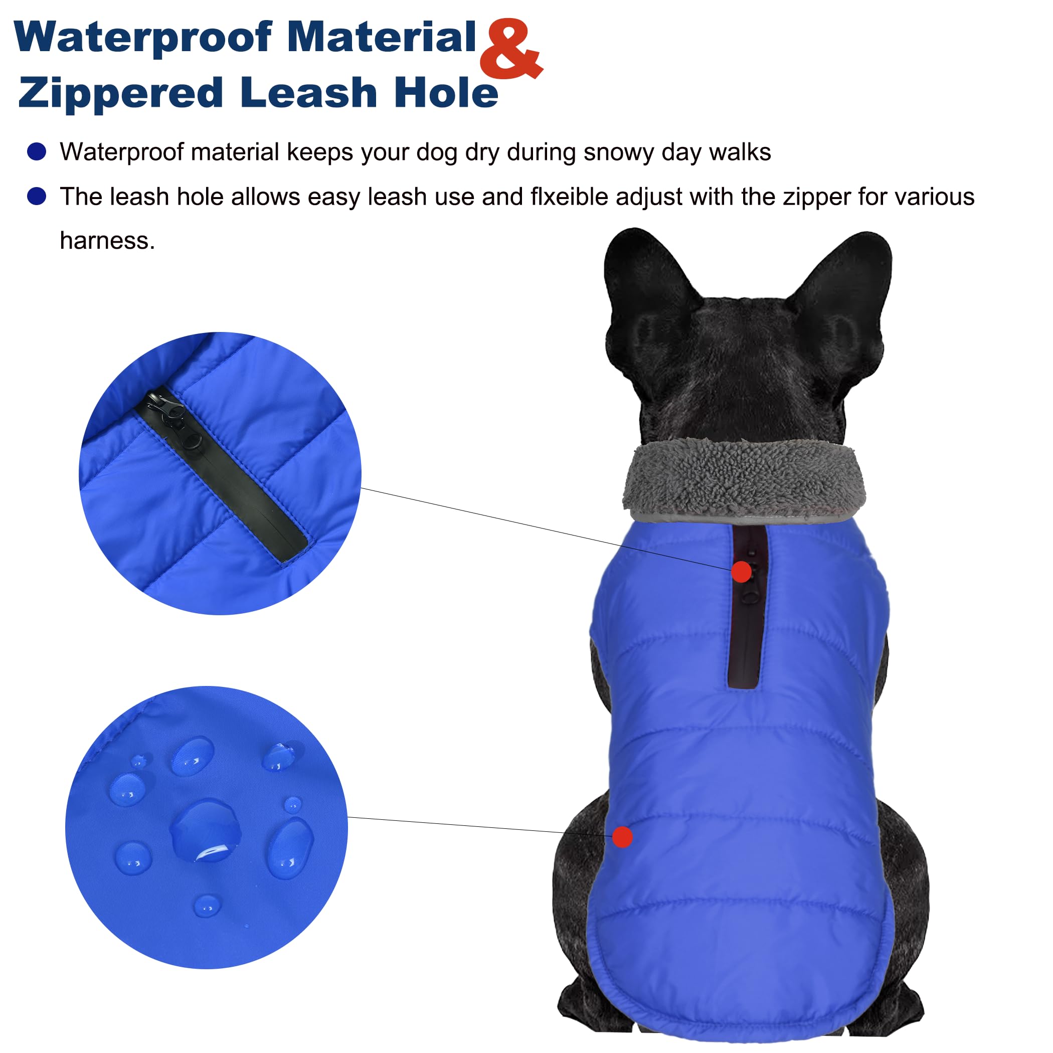 Petglad Winter Coat, Waterproof Dog Jacket With Leash Hole, Reflective Warm Snow Jacket Windproof Fleece Vest For Small To Large