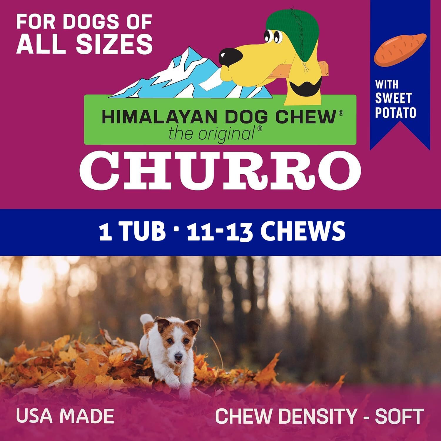 CHURRO Himalayan Cheese Treat Tub | Sweet Potato Churro | Lactose Free - Gluten Free - Grain Free | USA Made | for All Breeds |