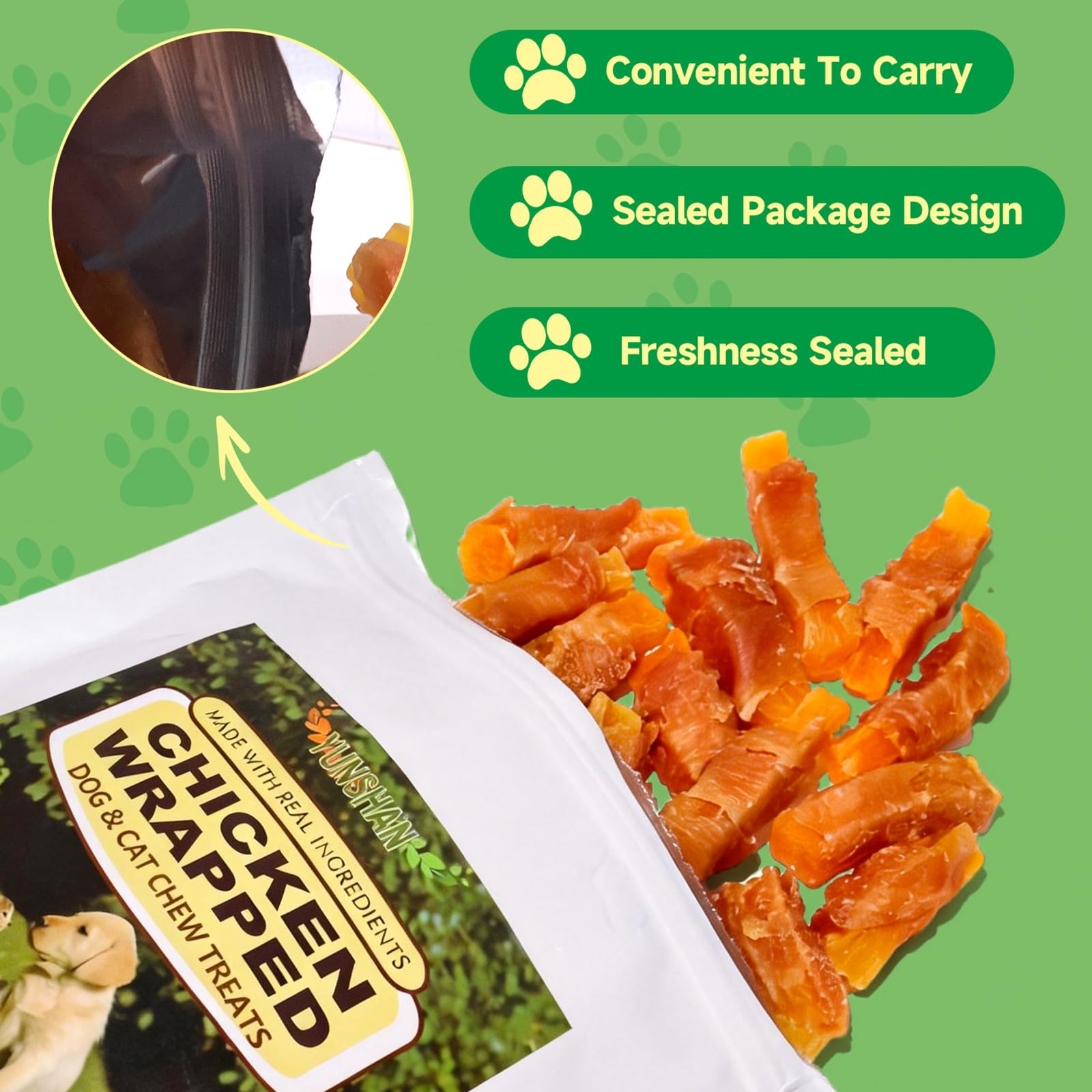YUNSHAN Chicken Wrapped Dog & Cat Chew Treats, Cheese Sticks, 16 oz
