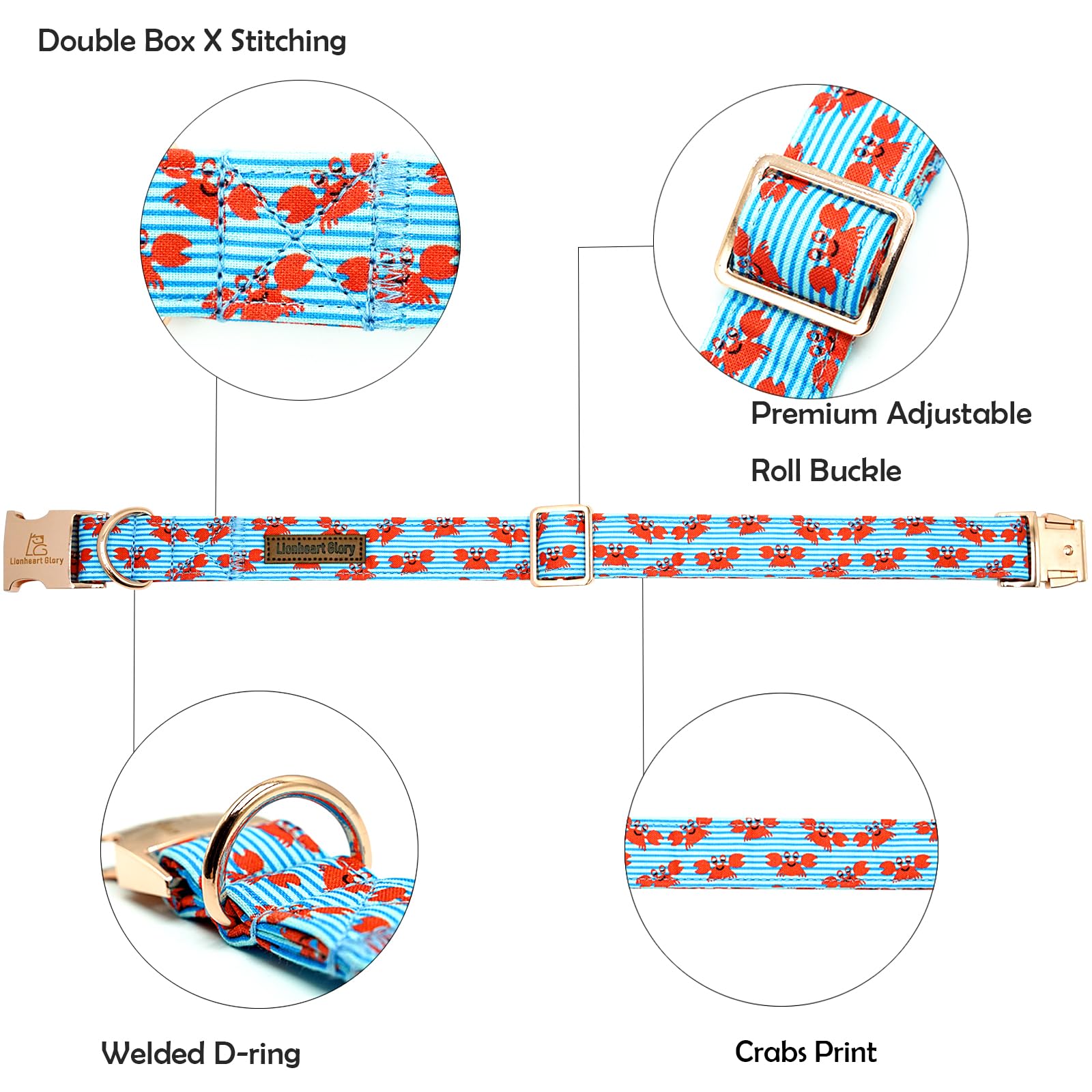 Lionheart Glory Dog Collar Blue Stripe Dog Collars For Medium Dogs, Summer Boy Dog Collars Adjustable Duty Heavey Collar Collar