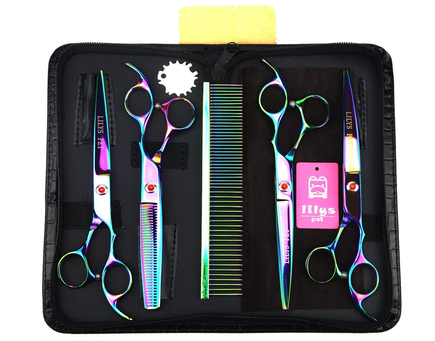 Lilys Pet Professional Pet Dog Grooming Coated Titanium Scissors Suit Cutting&Curved&Thinning Shears (8.0 Inches, Rainbow)