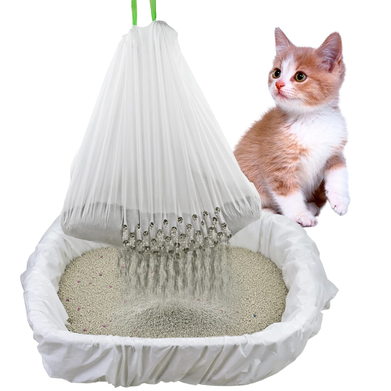 Sifting Cat Litter Box Liners Bags with Holes-Drawstring Scratch Resistant Waste (1, 36x18 Inch (Pack of 7))