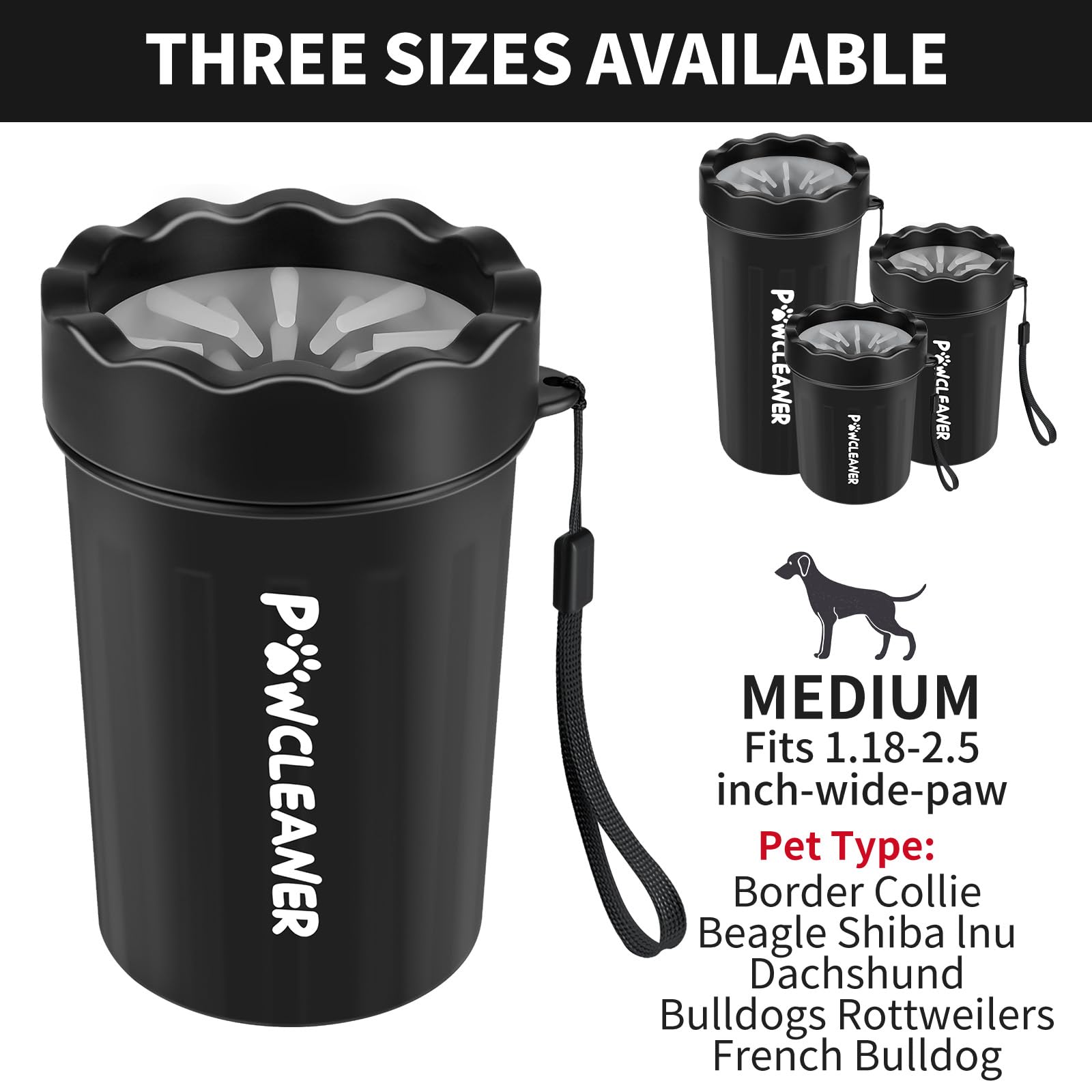 Dog Paw Cleaner For Dogs, (With 3Pcs Absorbent Towels & Adjustable Bath Brush) Dog Paw Washer, Pet Foot Cleaner (Black, Medium)