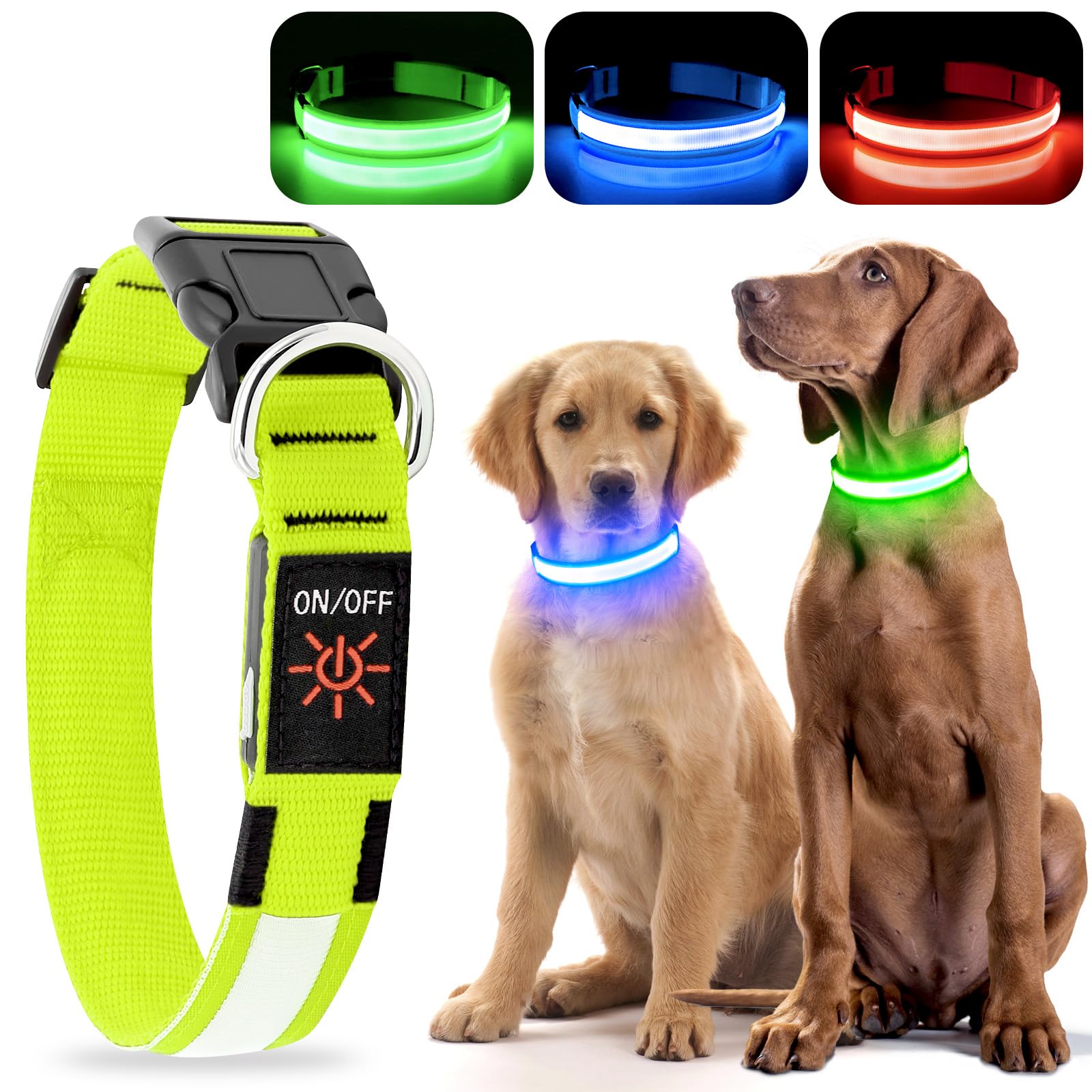Yfbrite Ultra Light Adjustable Led Dog Collar, Light Up Dog Collars Rechargeable Glowing In The Dark Collars Visiblity & Safety