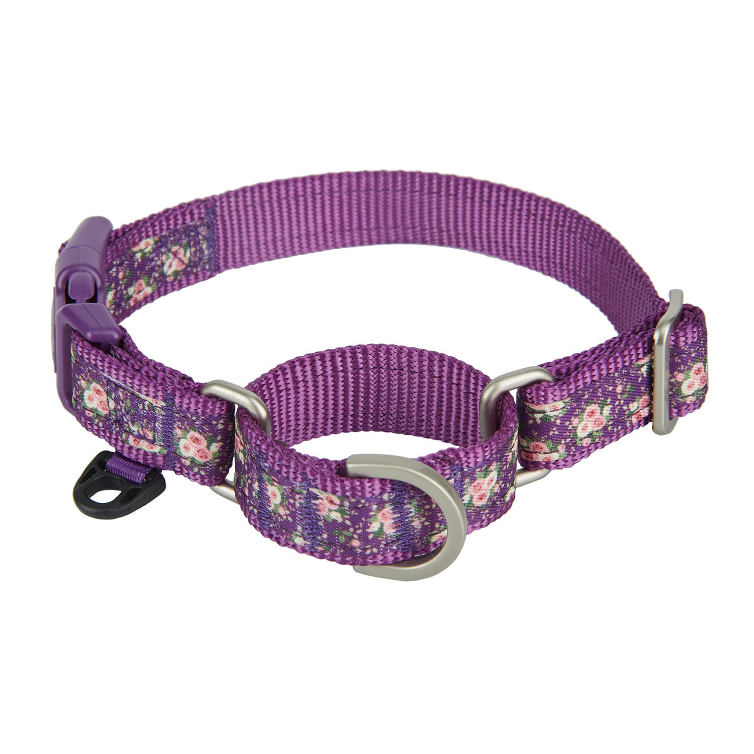 YUDOTE Martingale Dog Collar - Floral Nylon, No Pull, Medium (15"-19"), Purple