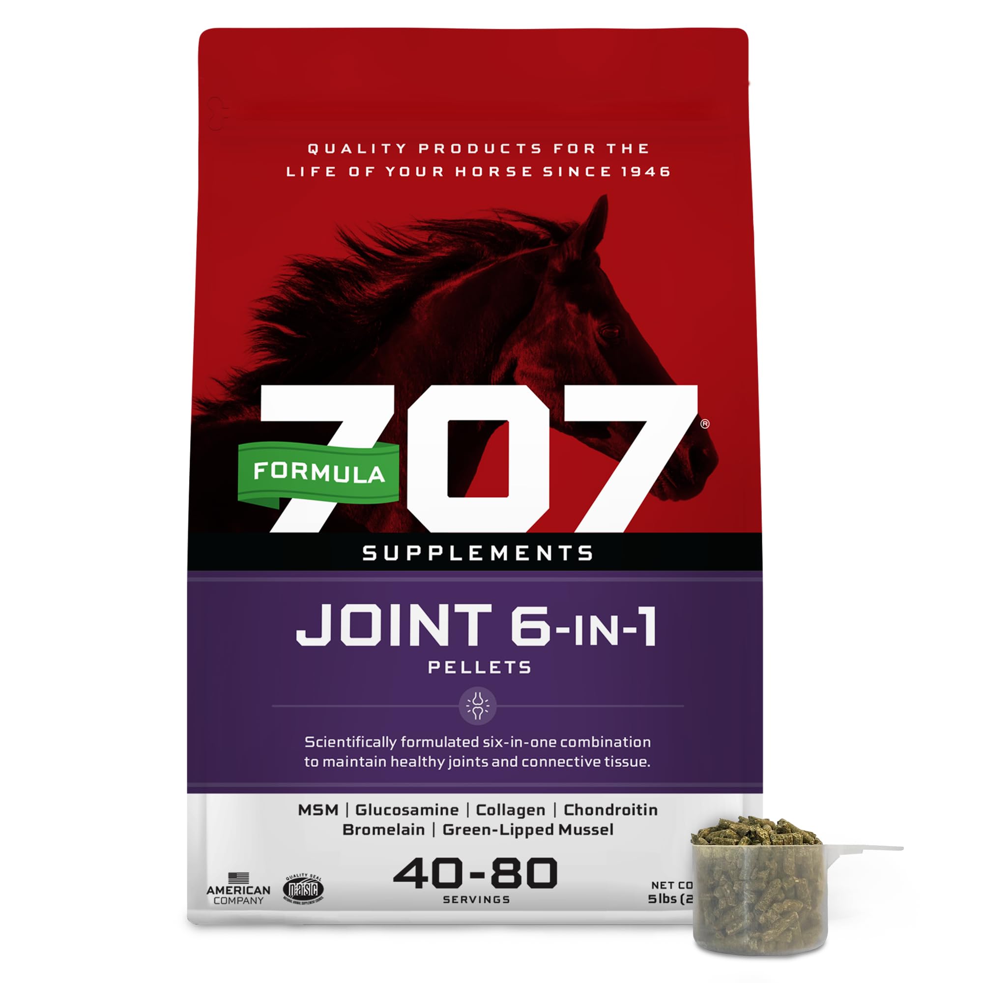 Formula 707 Joint 6in1 Equine Supplement 5 lb Bag - Support for Joint Integrity and Inflammatory Response in Horses - Green-Lipp