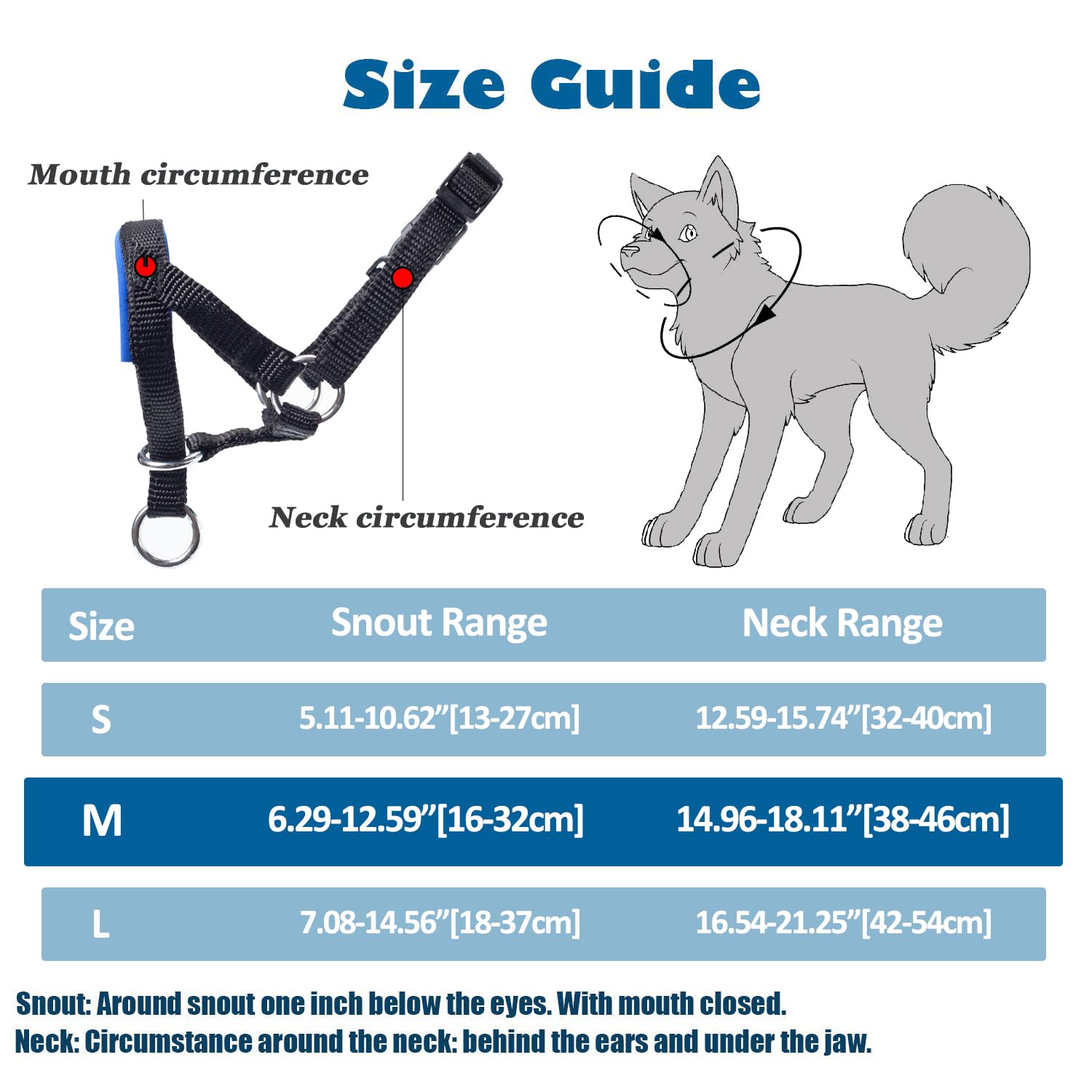 Dog Head Collar with Soft Fabric, Dog Head Harness for Dog to Stop Pulling with Adjustable Loop(M,Lake Blue)