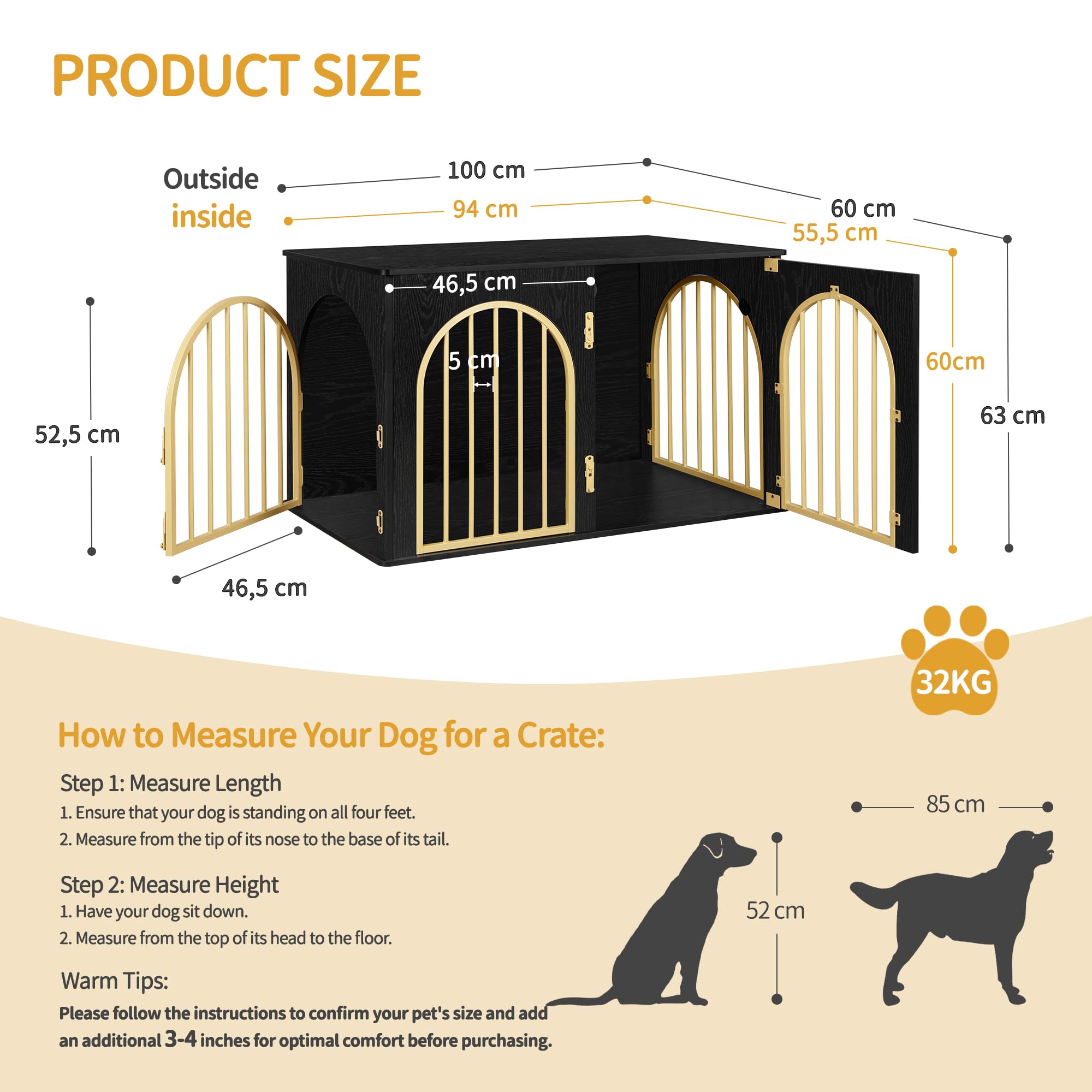 Hzuaneri 39.4 Wooden Dog Crate Furniture, Indoor Dog Kennel Dogs Cage for Small/Medium/Large Dogs, Heavy Duty Dog Crates Decorat