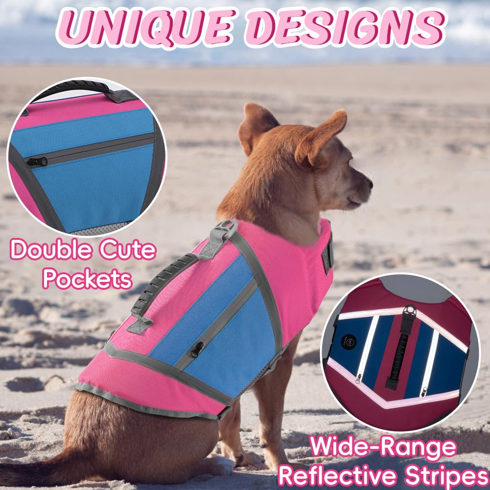 Emust Dog Life Jackets, Durable Pet Life Jackets For Swimming, Boating With High Visibility, Stylish Dog Swimsuit With D-Ring Fo