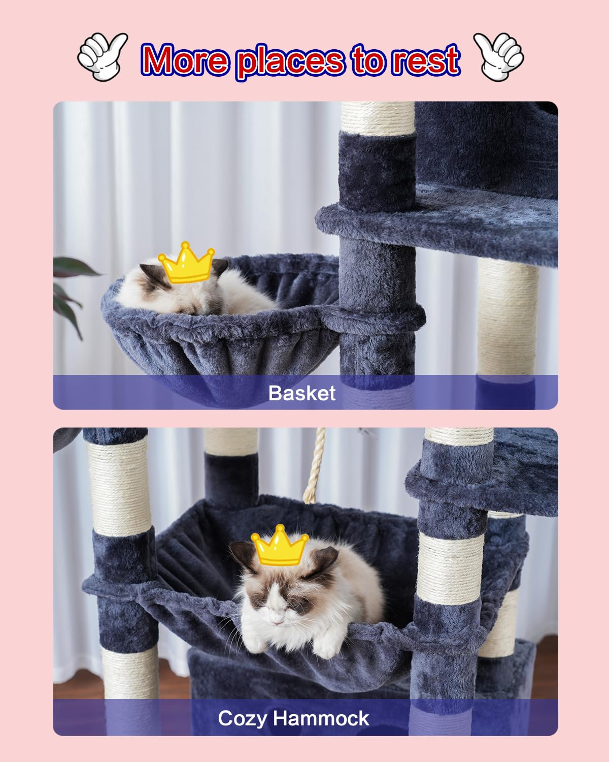 Gitelsnour Cat Tree For Indoor Cats Large Adult, 74'' Cat Tower With 3 Big Platforms, 2 Baskets, 2 Condos, Multi-Level Cat Scrat