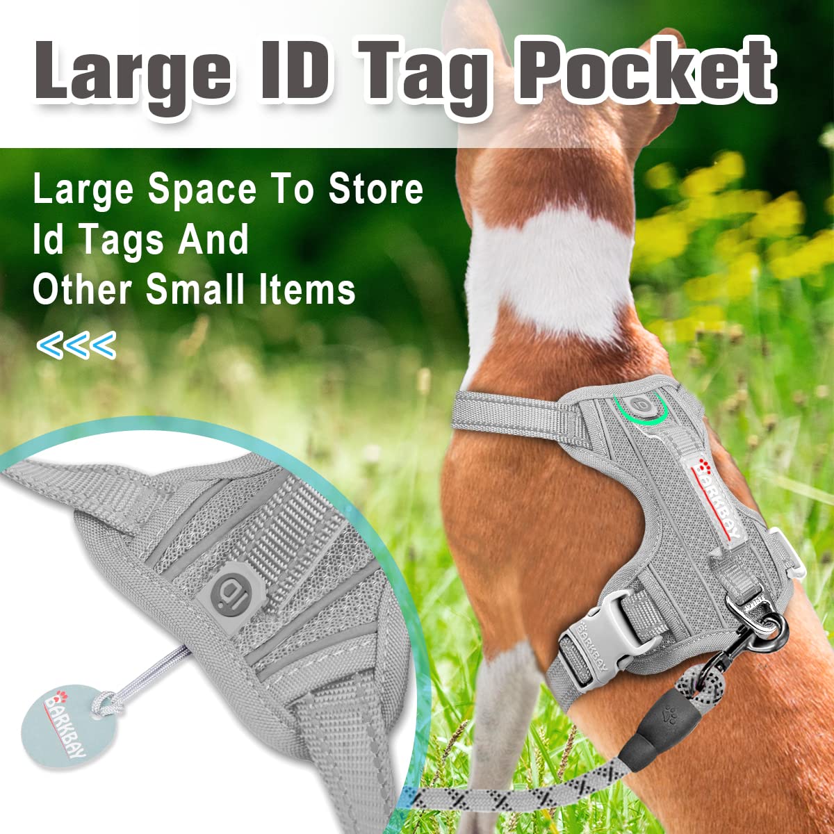 Barkbay No Pull Dog Harness Front Clip Heavy Duty Reflective Easy Control Handle For Large Dog Walking With Id Tag Pocket(Grey,S)