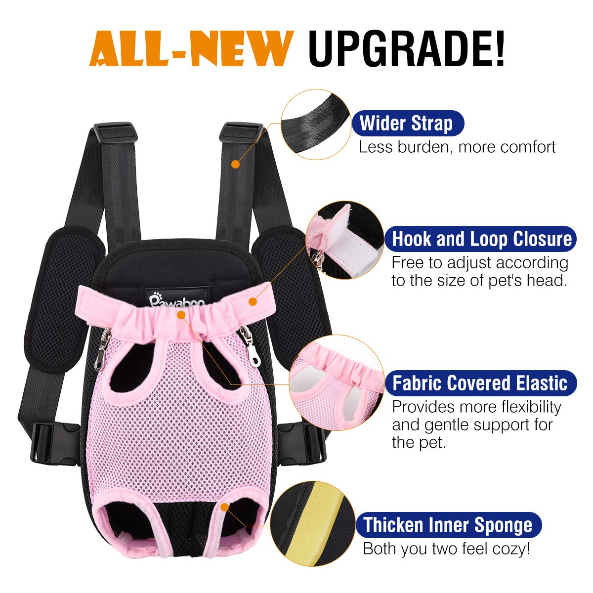 Pawaboo Pet Carrier Backpack, Adjustable Pet Front Cat Dog Carrier Backpack Travel Bag, Legs Out, Easy-Fit For Traveling Hiking Camping For Small Medium Dogs Cats Puppies, Small, Pink