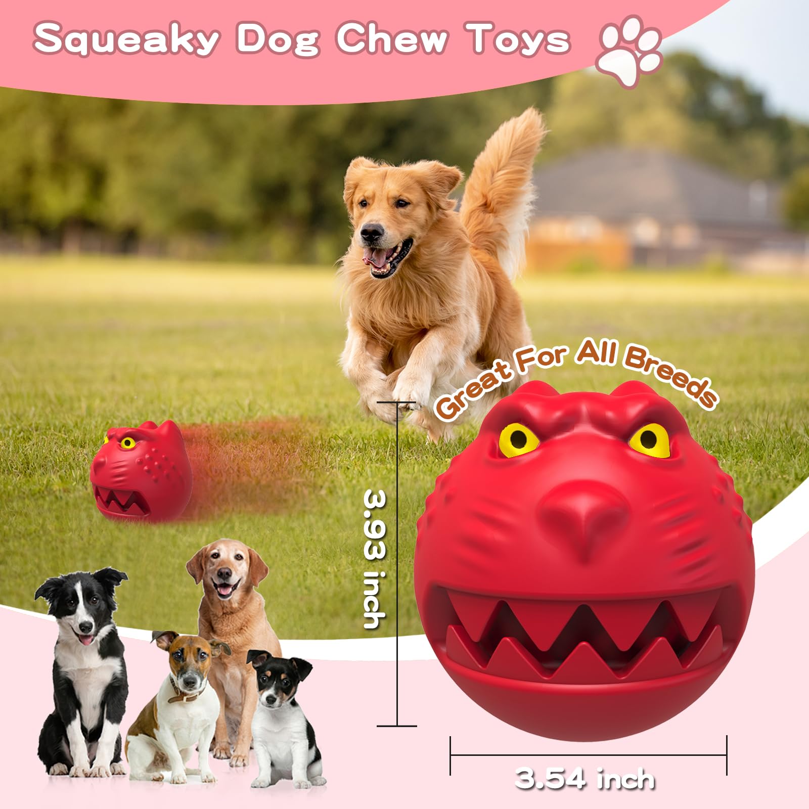Bobosogo Dog Toys For Aggressive Chewers, Squeaky Dog Chew Toys For Large Breed, Tough Indestructible Interactive Chew Toys For Medium Large Dogs (Red)