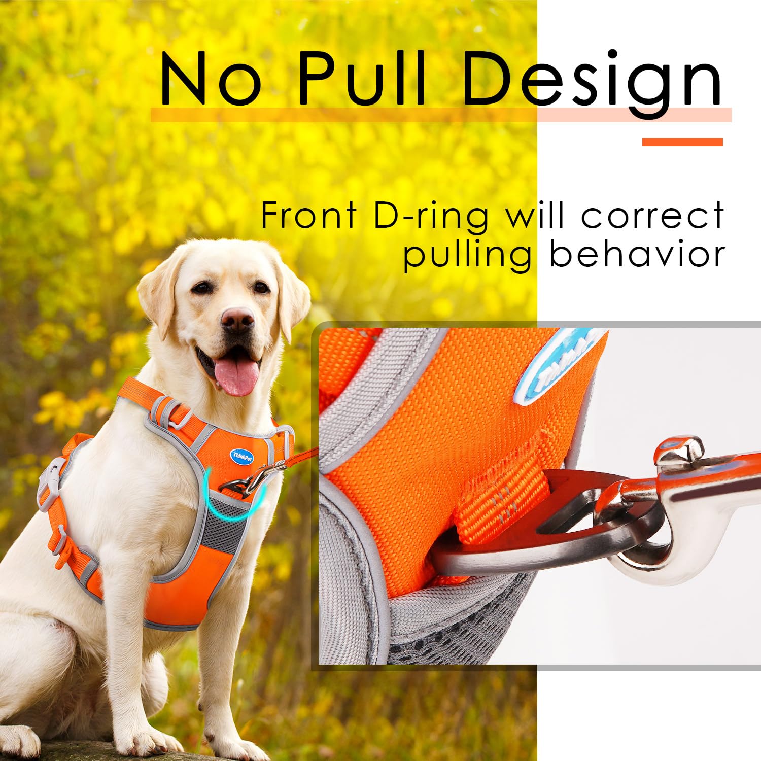 Thinkpet No Pull Harness Breathable Sport Harness With Handle - Reflective Padded Dog Safety Vest With Reflective Neon Dog Leash S Harness Leash Pack Orange