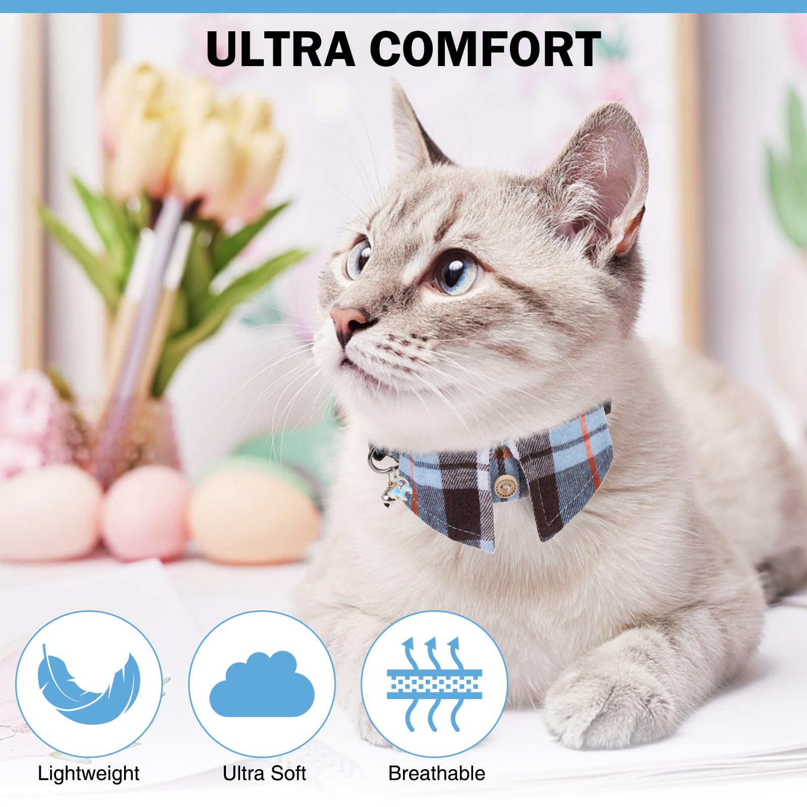 Dillybud Cat Collar With Bells Breakaway, Shirt Cat Collar For Girl Boy Cats With Removable Bow Tie Collar, 2 Pack Cute Plaid Ki