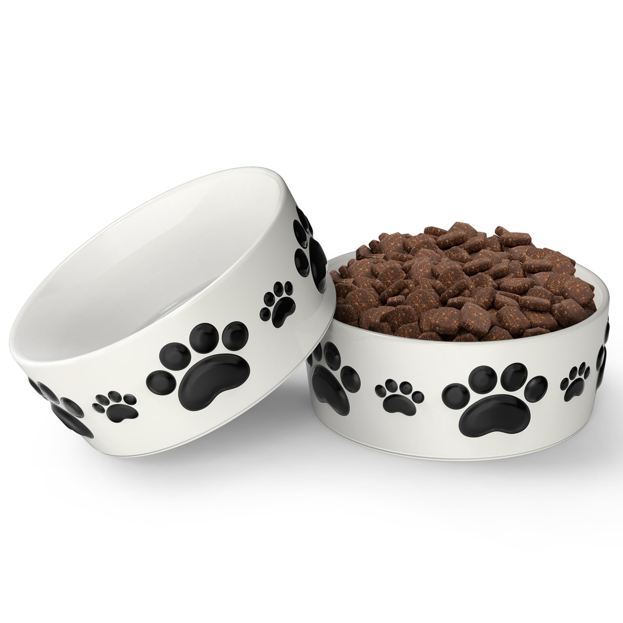 Ceramic Dog Bowls for Medium Size Dogs - 6.5 Round  2.5 Tall Dog Food & Water Bowl Set of 2 - Medium Ceramic Bowl with Anti-Sl
