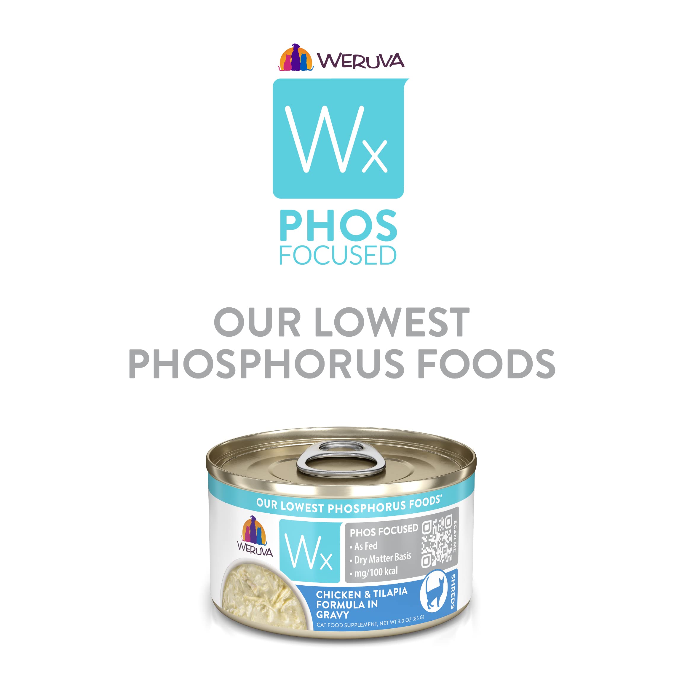 Weruva Wx Phos Focused, Chicken & Tilapia Formula in Gravy, 3oz Can (Pack of 12)