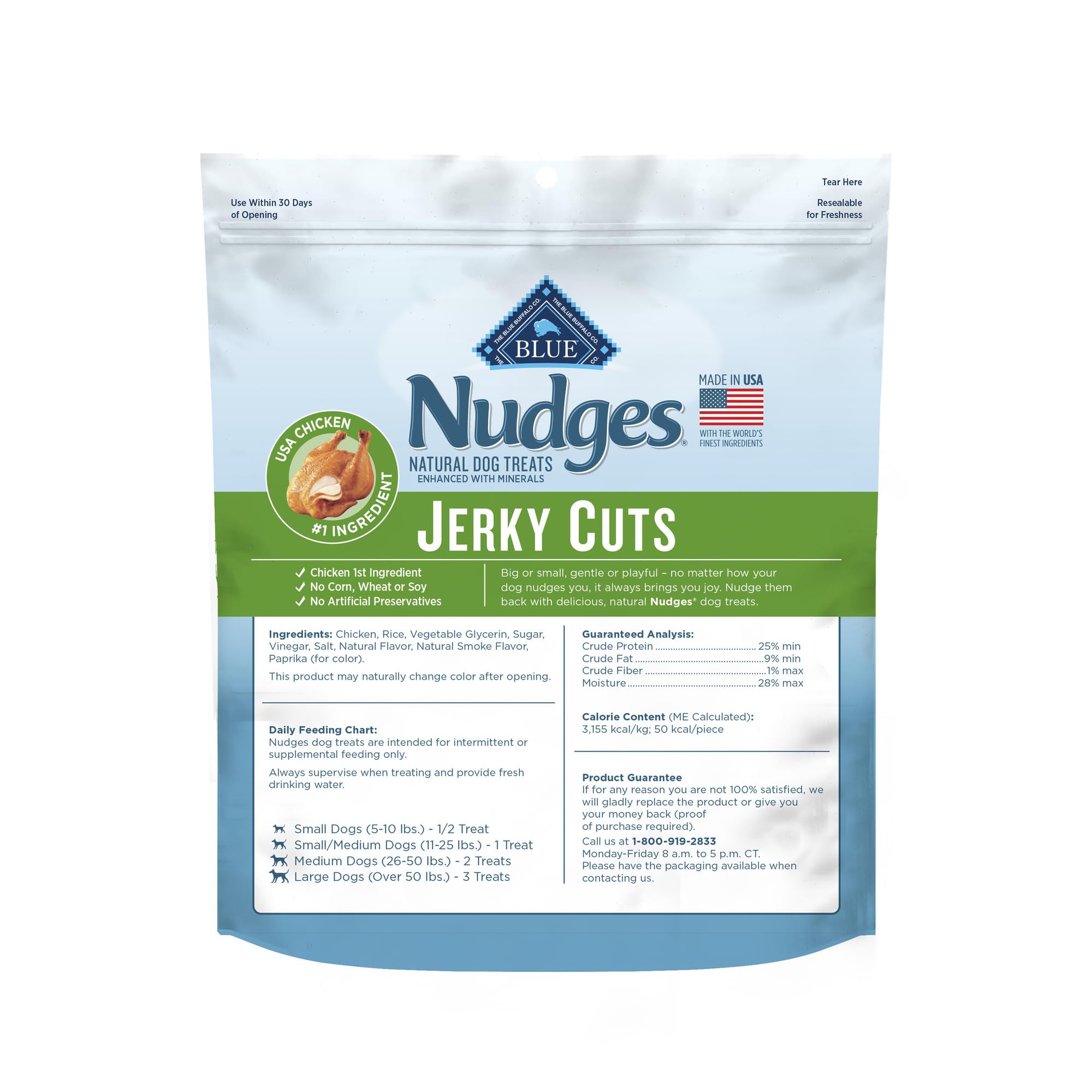 Blue Buffalo Nudges Jerky Cuts Dog Treats, Made in the USA with Natural Ingredients, Chicken, 10-oz Bag