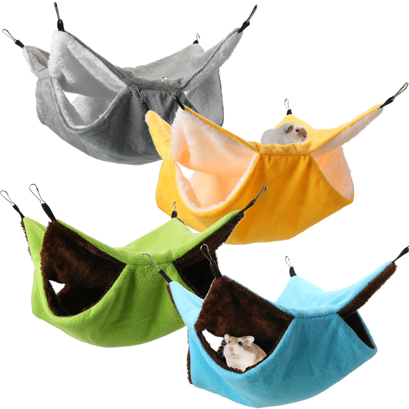Nuogo 4 Pcs Rat Hammock For Cage Small Animal Hanging Ferret Hammocks For Rat Accessories Double Layer Ferret Bed For Guinea Pig