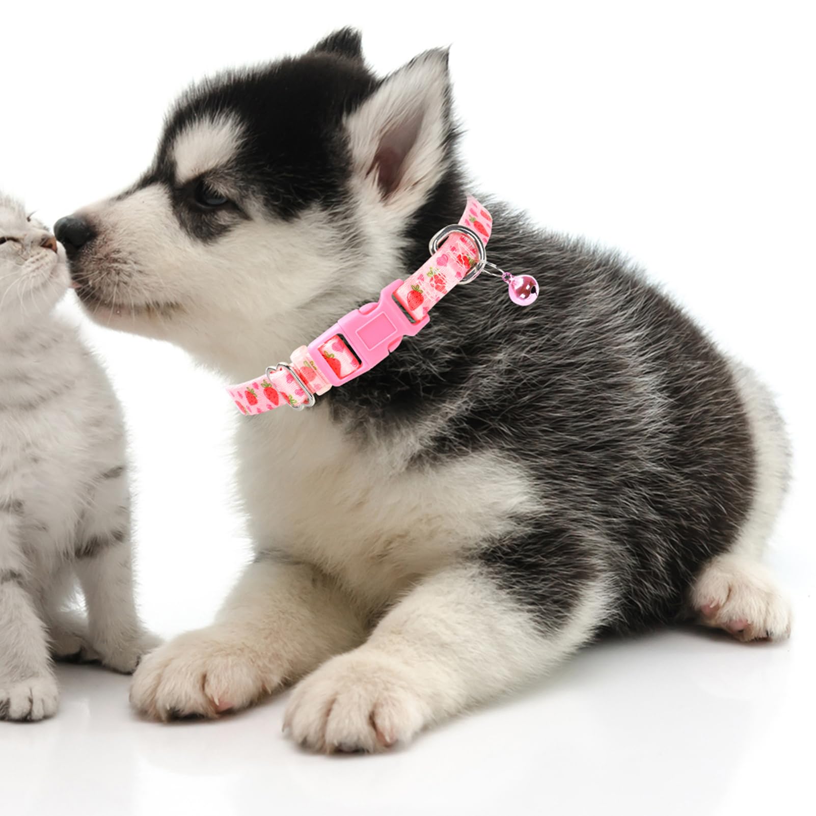 Cute Pink Xxs Xs Dog Collar With Bell, Soft Adjustable Strawberry Puppy Collar Tiny Cat Collars With Bells For Xs Small Girl Fem