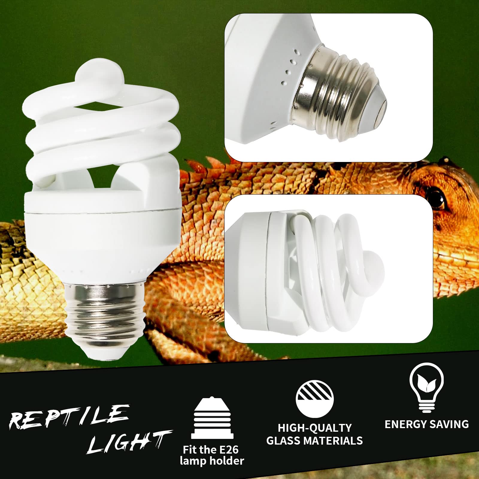 Lucky Herp Mini Uva Uvb Reptile Light 10.0 9W, Uvb Bulb For All Desert Dwelling Reptiles, Compact Fluorescent Reptile Uvb Bulb F