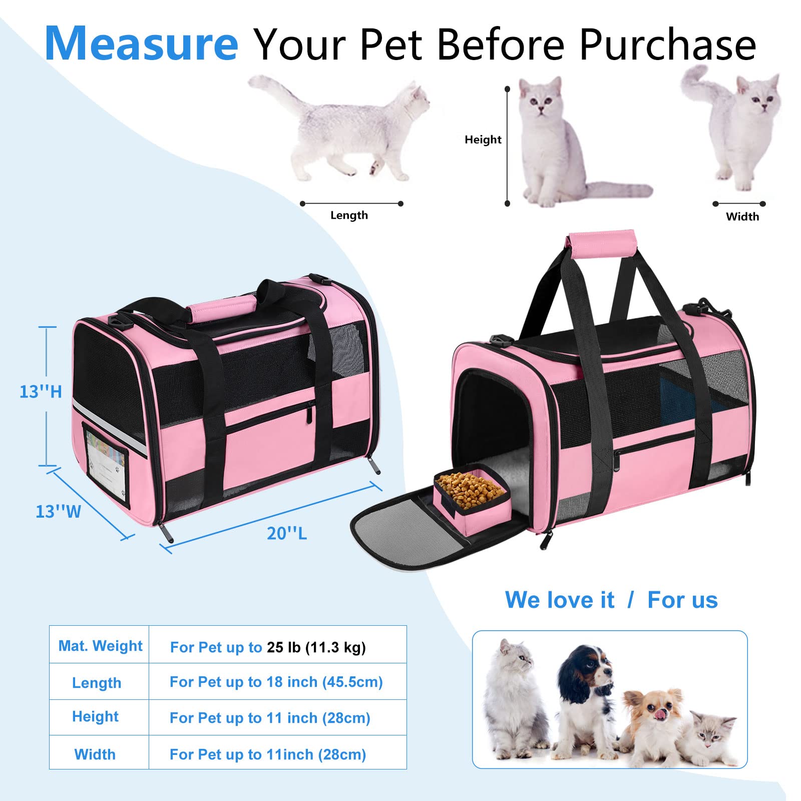Cussiou Large Cat Carrier Dog Carrier Pet Carrier For Medium Small Dogs, Collapsible Soft Sided Pet Carrier For Cats Dogs Puppy