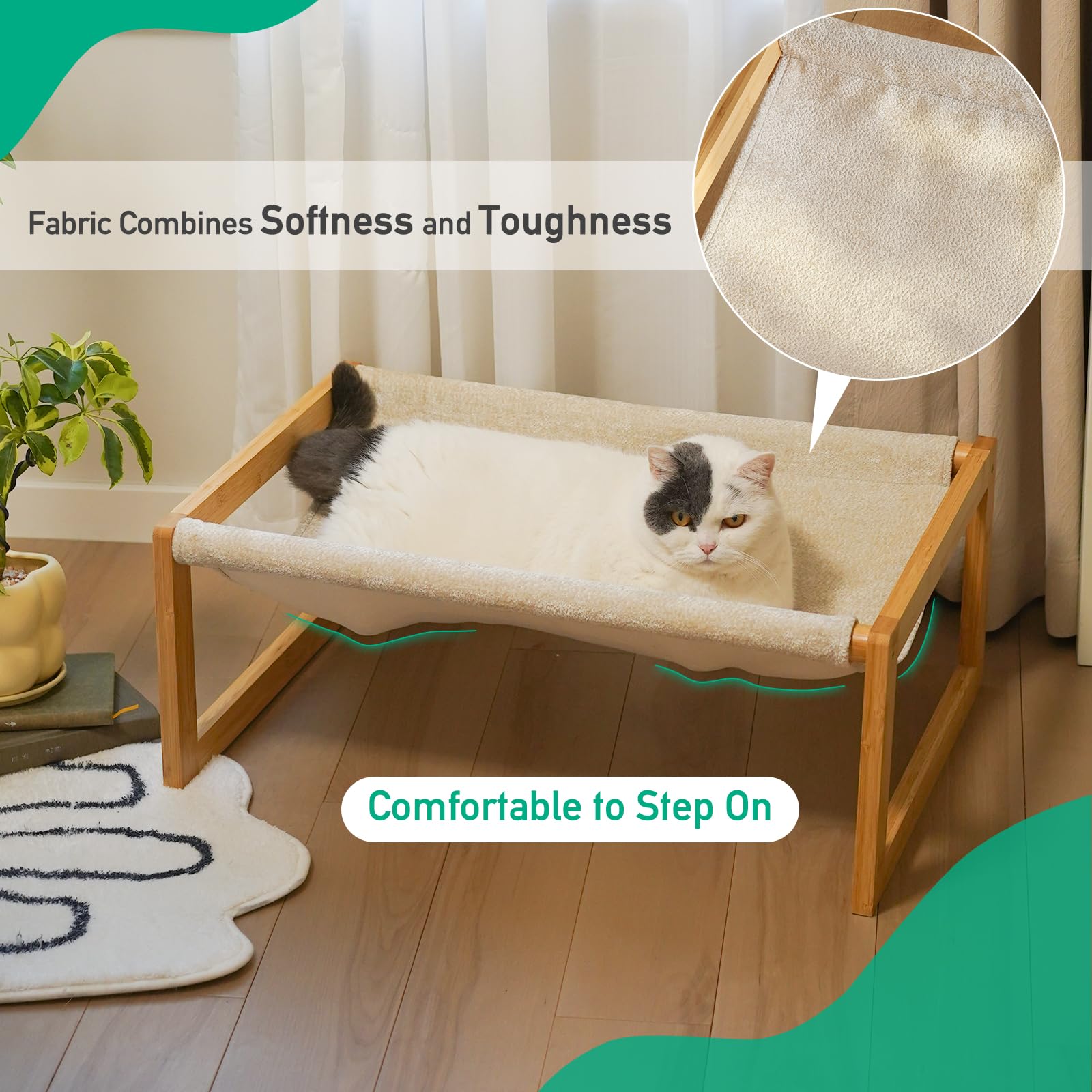 Kiplant Elevated Cat Bed, Large Cat Hammock Bed, Bamboo Wood Cat Hammock For Outdoor, 25 X 16.5 Inch Elevated Pet Furniture Suit