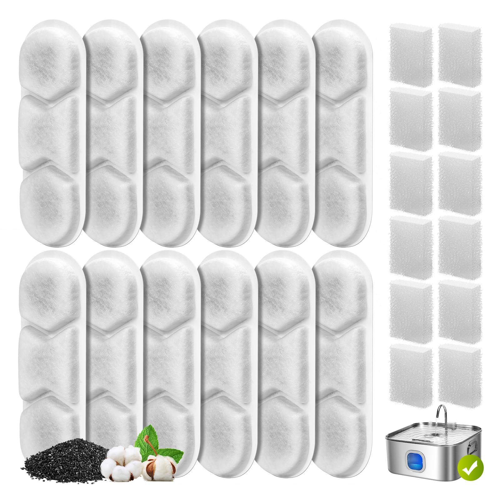 12 Pack Dog Water Fountain Replacement Filters for 410oz/3.2Gal/12L Pet Water Dispenser, ZEKIRY Pet Fountain Filter, 4-Layer Fil