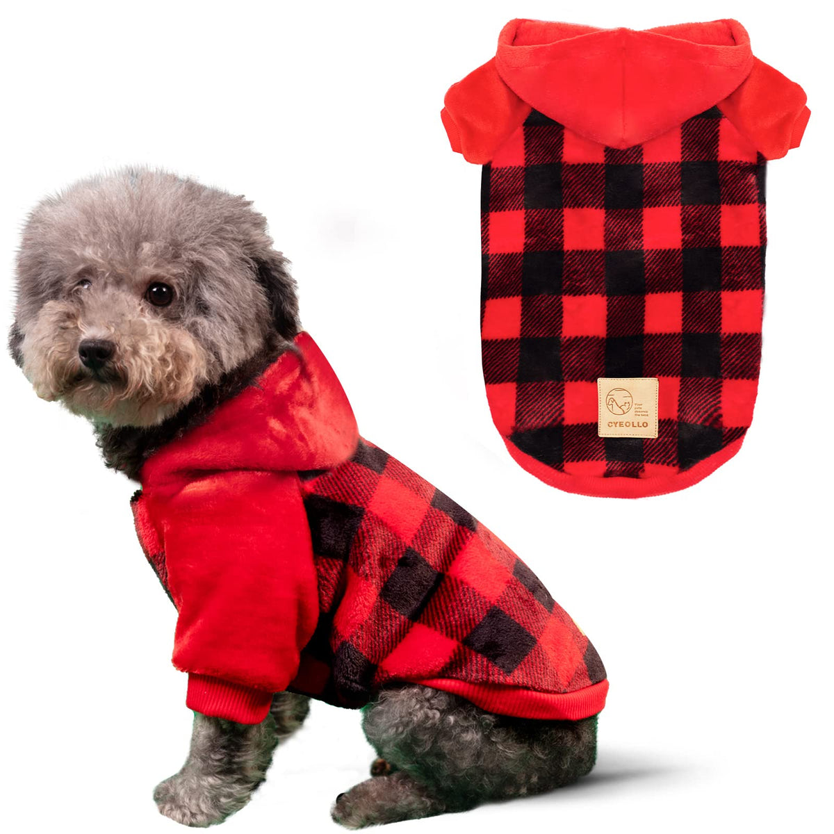 Cyeollo Dog Sweater Hoodie Warm Flannel Sweatshirt Sweaters Buffalo Plaid Winter Thermal Dog Coats Hoodies For Small Dogs