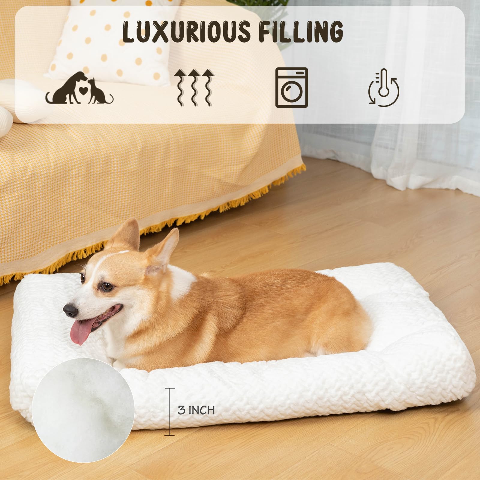 Kroser Deluxe Crate Pad, Dog Kennel Bed - Soft, Reversible (Cool & Warm), Machine Washable - Small To Jumbo Dogs, White