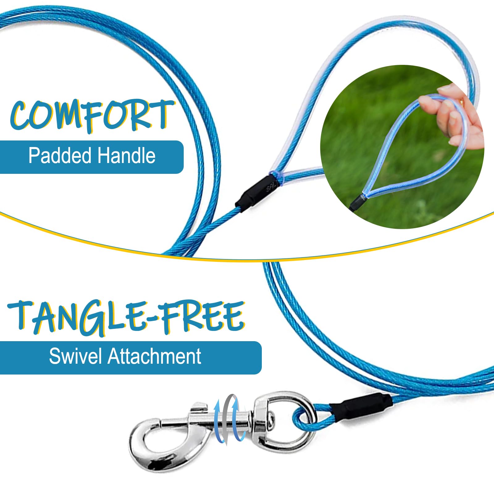 Mi Metty 2 Pack Dog Leash 6Ft Chew Proof Metal Leash For Medium Large Dogs-Anti Chew Dog Leashs For Teething Puppie (Blue, 6Ft)